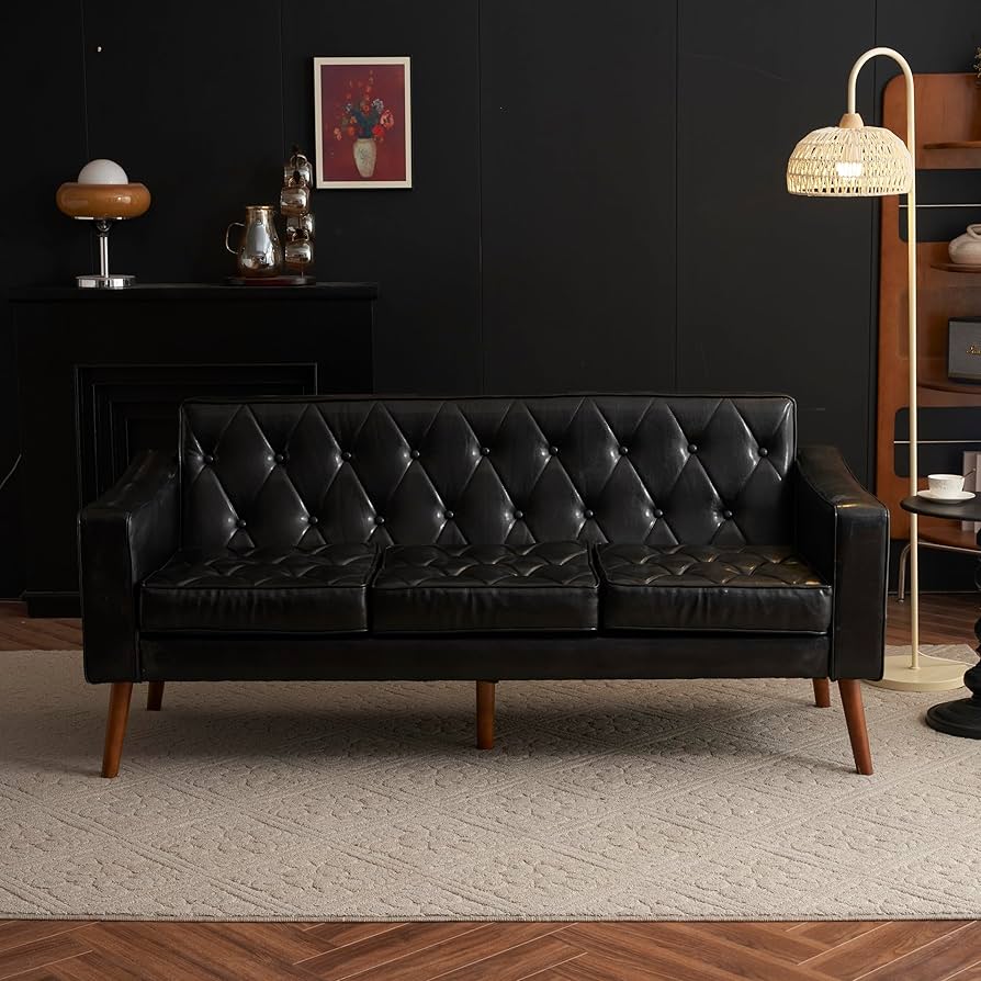 ソファー 3人掛け おしゃれ PUレザー 北欧風 リビングソファ (ブラック) ソファー 3人掛け おしゃれ PUレザー 北欧風 リビングソファ (ブラック