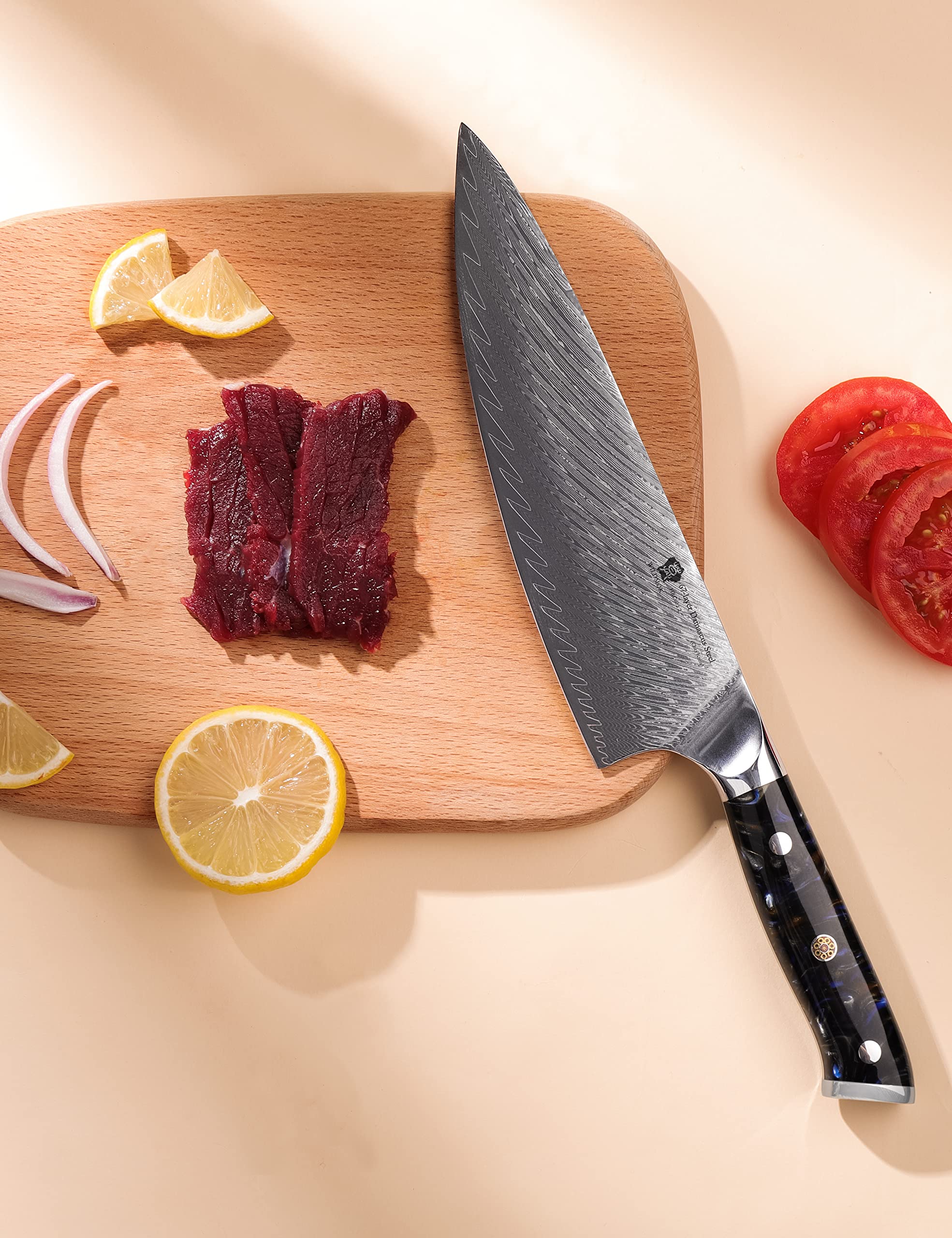 WILDMOK Cuchillo de chef, cuchillo de chef japonés de Damasco de 20 cm, cuchillos de cocina con mango de resina negra de acero VG10 japonés, cuchillos de chef de cocina japonesa de Damasco