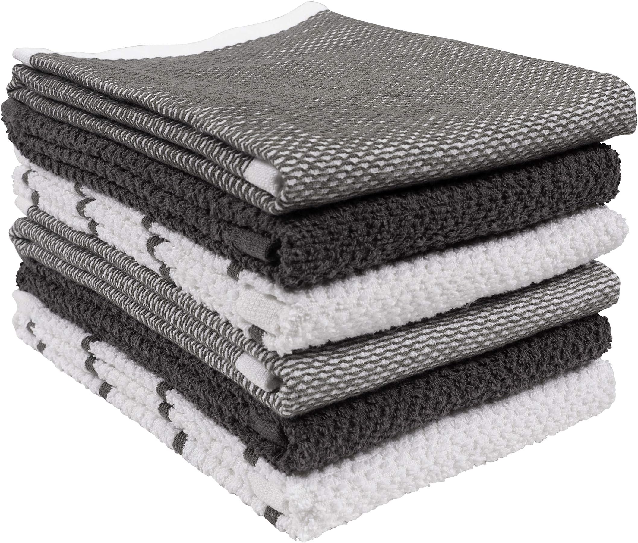 Ayesha Curry Mixed Utility Kitchen Towel Set, Mixed Terry Kitchen Towels, Set of 6, Dark Gray