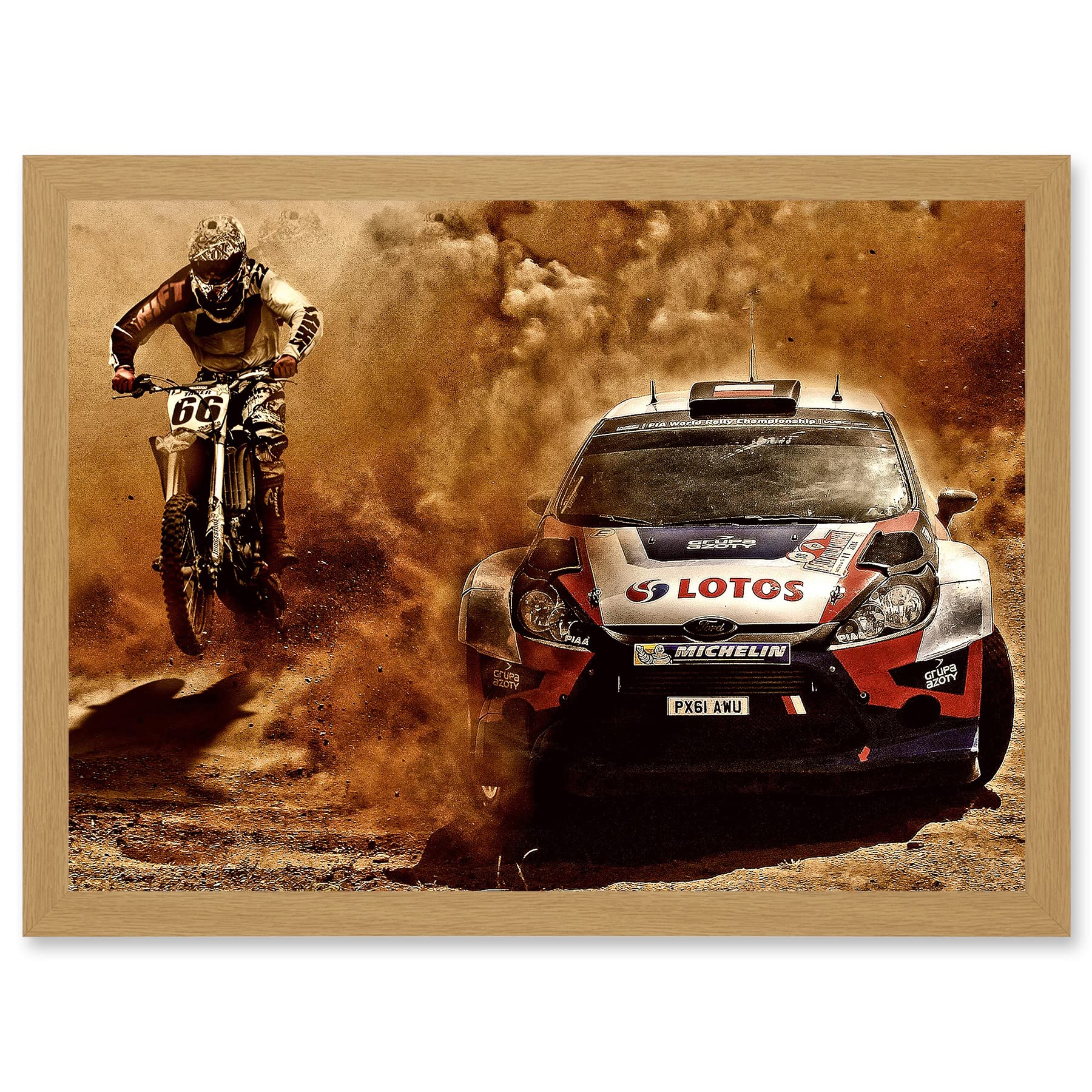 Artery8 Photograph Sport Motocross Bike Rally Car Dirt Race A4 Artwork Framed Wall Art Print