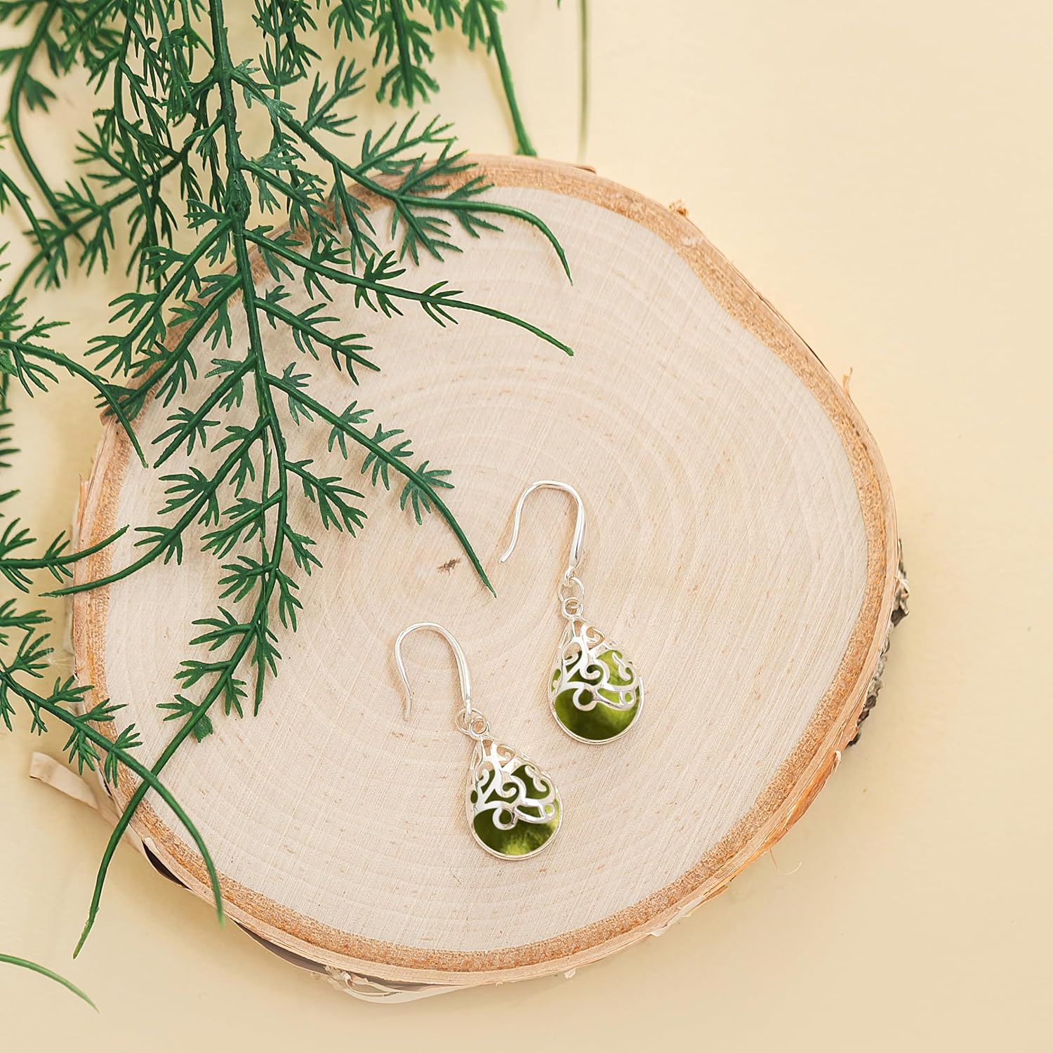 Bottled Up Designs Handmade Filigree Teardrop Earrings, Recycled Vintage Glass, Sterling Silver, Eco Friendly, Made in USA, Mothers Day, Women, Anniversary