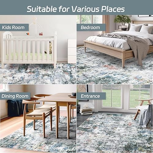 Miniatura 6 de Alfombra de área de 6 x 9 pies, diseño moderno abstracto, lavable a máquina, con parte trasera antideslizante, resistente a las manchas, alfombra de