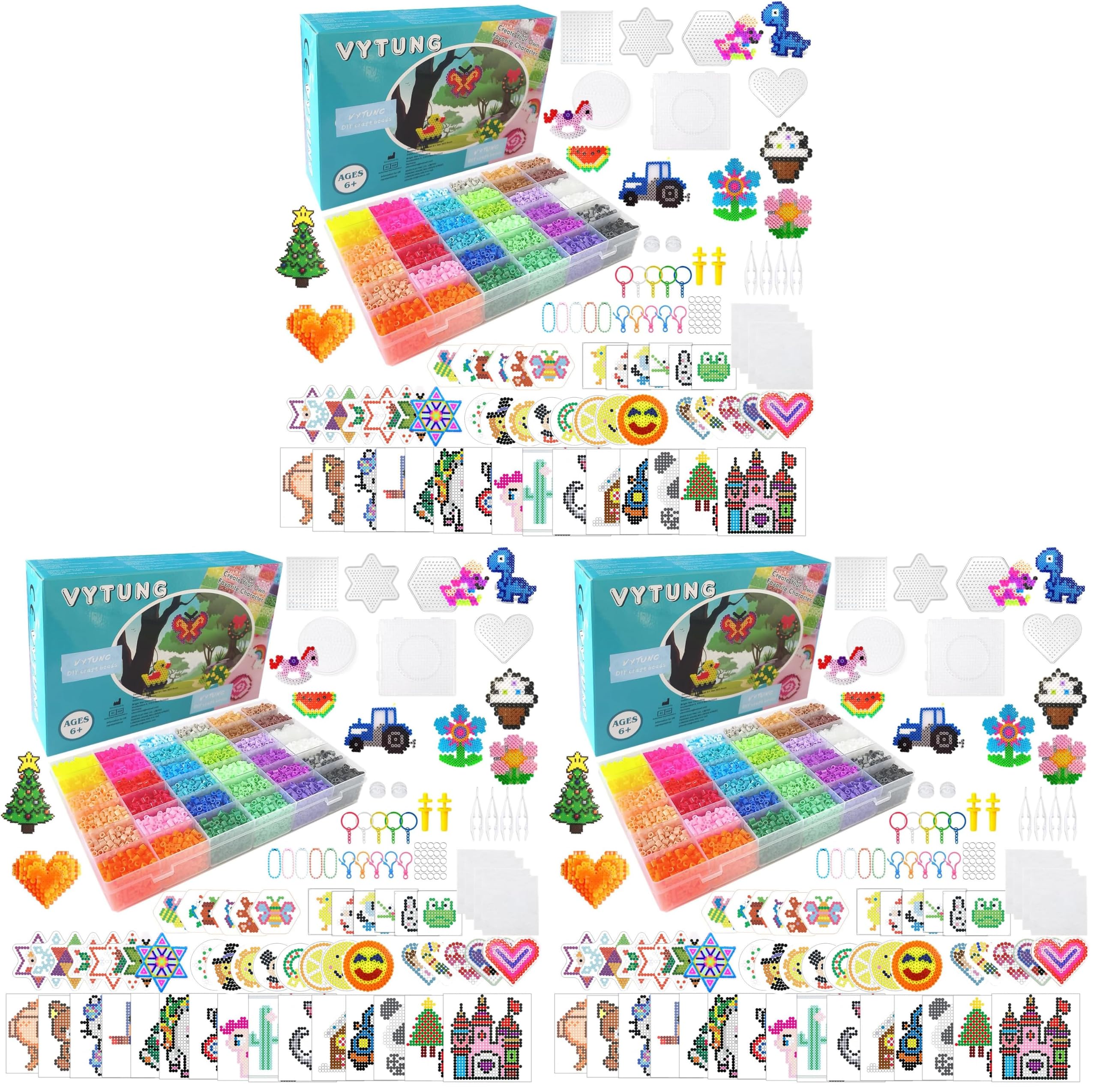 Vytung set de perles à repasser, 13000 pièces avec boîte de rangement, 220 modèles,plaques de perles à repasser, guide d'utilisation, conception DIY de bijoux (Lot de 3)