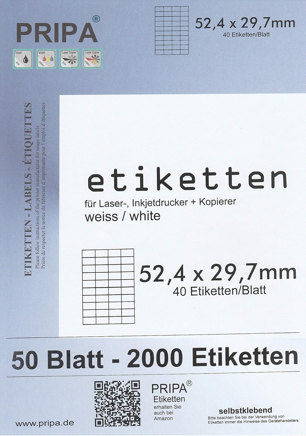 pripa - Labels for Fulfilled by Amazon Shipping 52,5x29,7-50Blatt-weiß, White - Image 5
