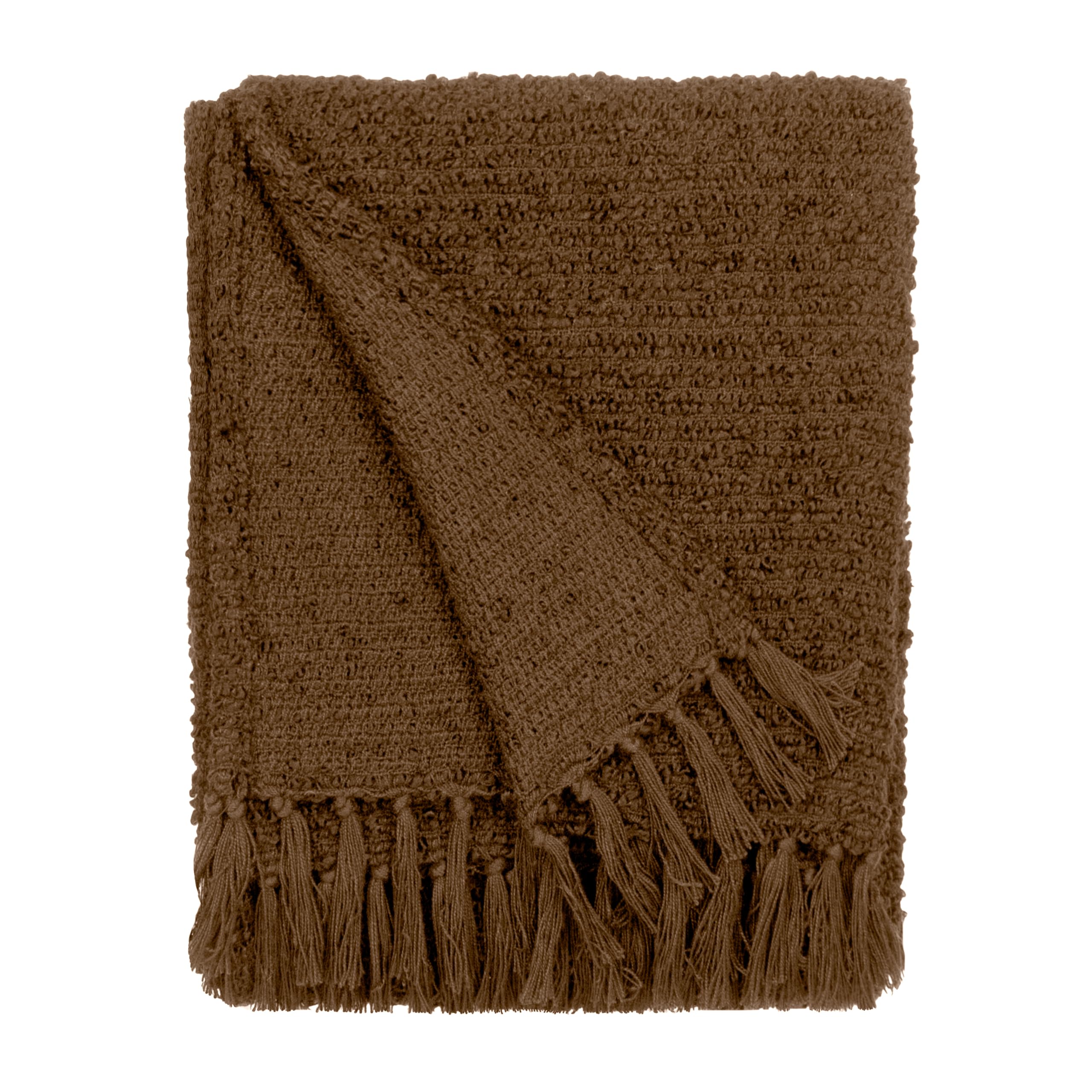 Yard Cocoa Furn. Candar Textured Boucle Throw – Soft Boucle Fringed Design ( – 130X170cm)