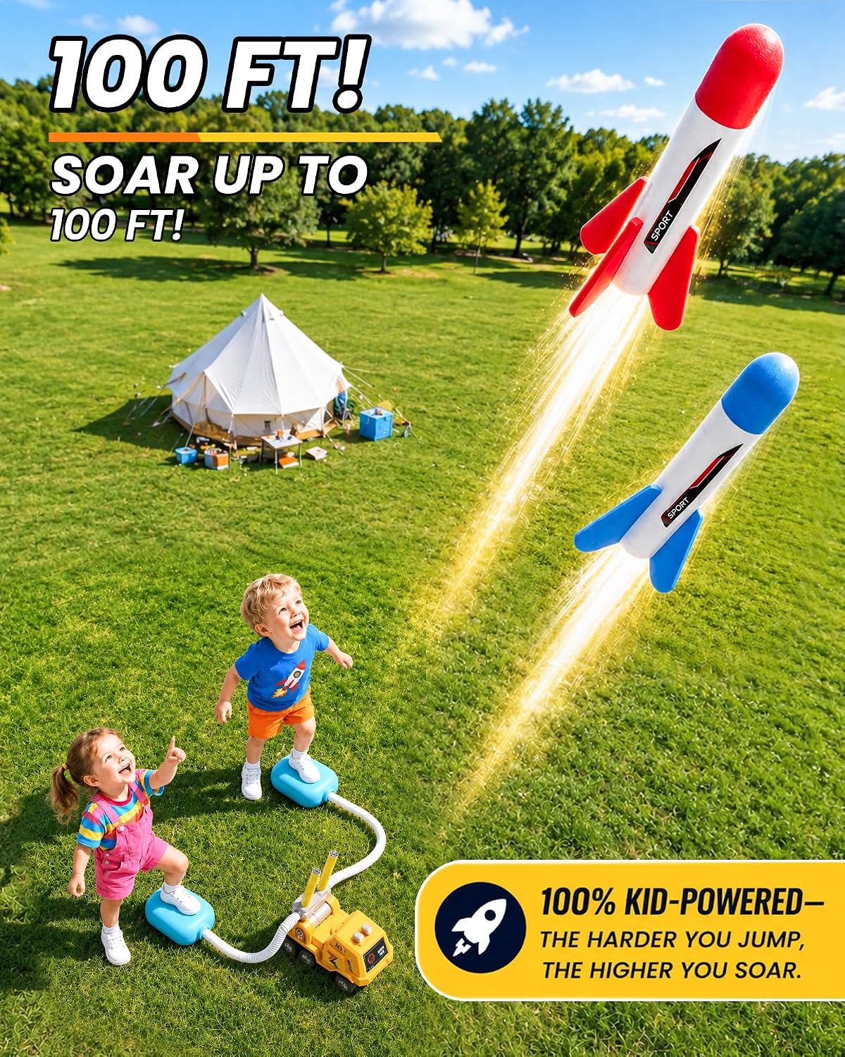 VLQ Dueling Construction Vehicle Rocket Launcher for Kids, Adjustable Angle Launch Pad, with 8 Foam Rockets Toy Set, 100ft Range, Indoor Outdoor Backyard Game Gift for Age 3-12