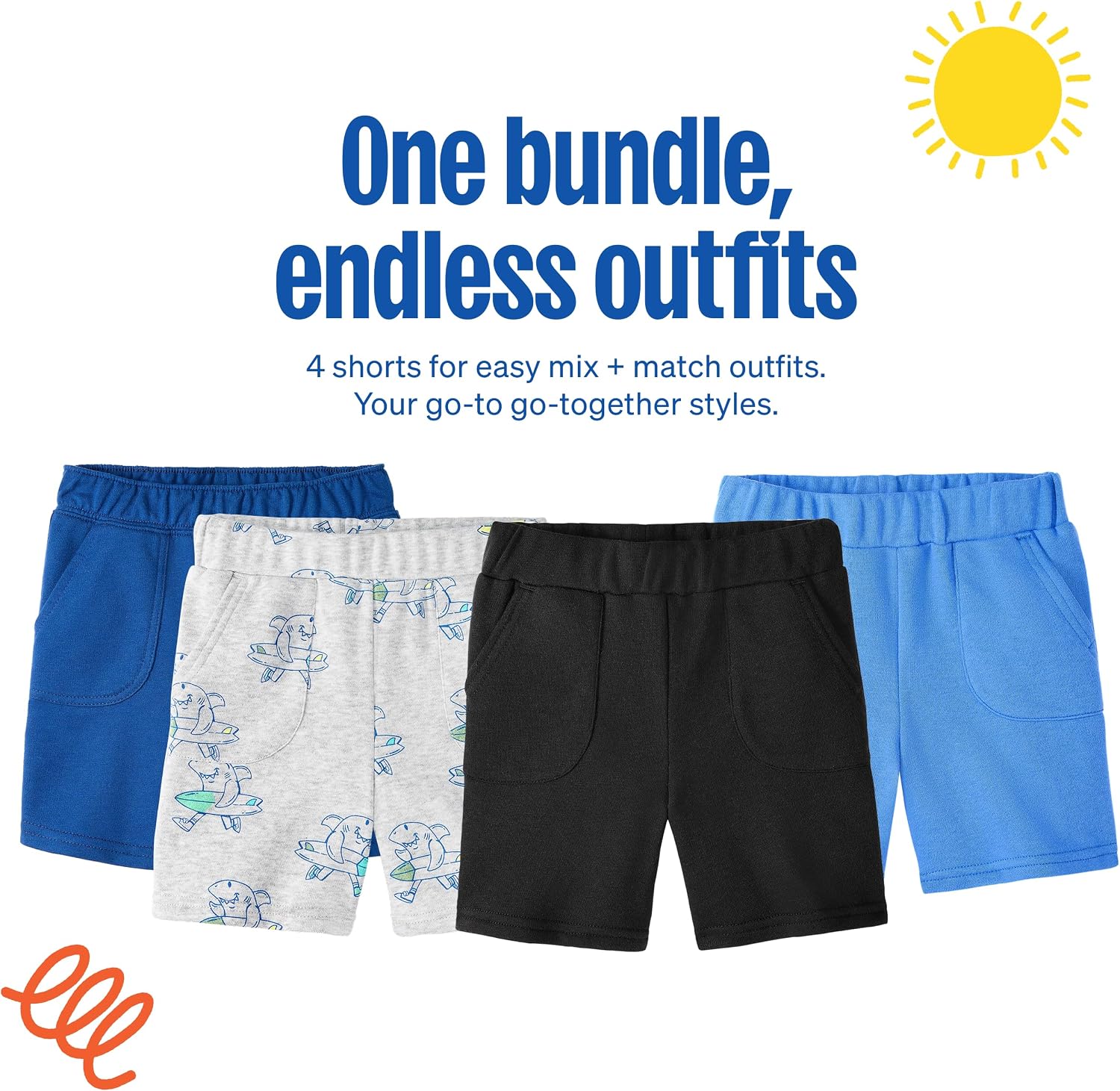 Garanimals Baby & Toddler Boy French Terry Shorts - Machine-Washable Kid's Clothes - Size 0-6T - 4 Pack Set
