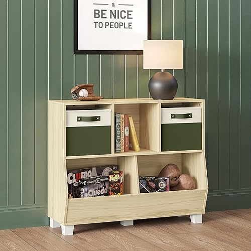 Miniatura 2 de RiverRidge Catch-All - Organizador de almacenamiento de juguetes para niños con 3 cubos y 2 compartimentos de almacenamiento, 35 pulgadas de ancho,