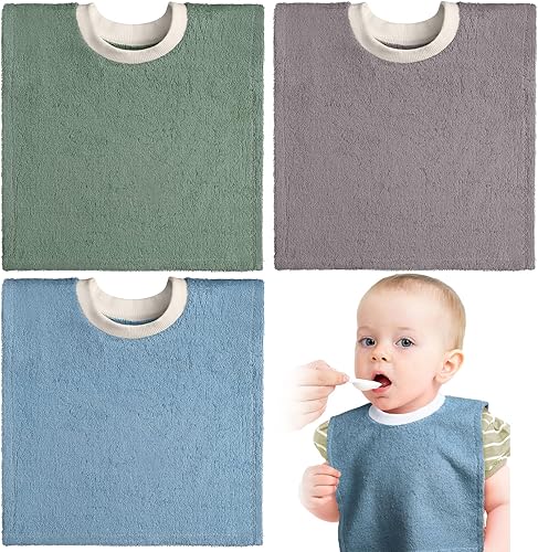 Foaincore Baberos de rizo de algodón absorbente para niños pequeños, 3 piezas, cobertura completa, baberos para niños pequeños