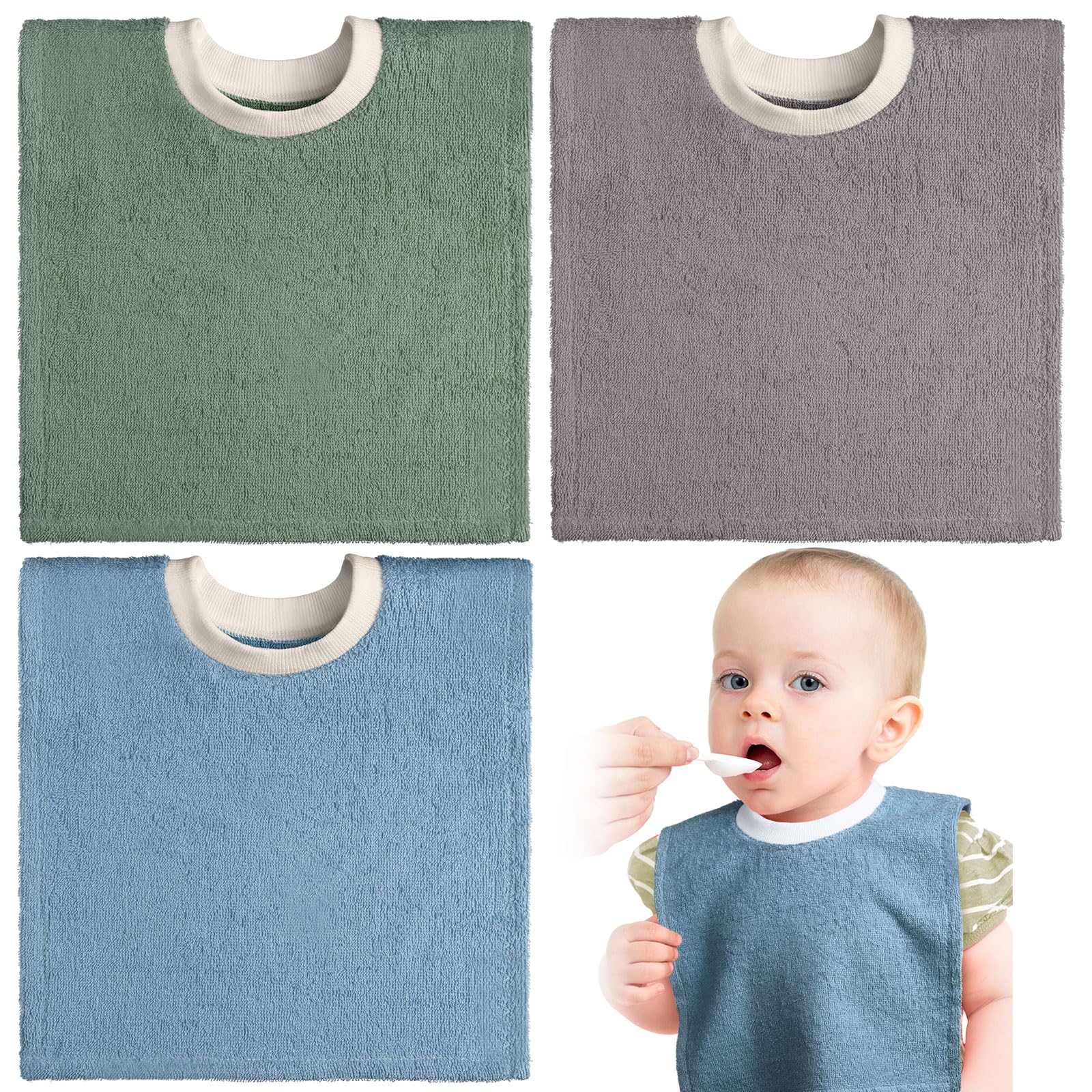 Foaincore 3 Pieces Full Coverage Toddler Bibs Pullover Baby Bibs Absorbent Cotton Terry Towel Toddler