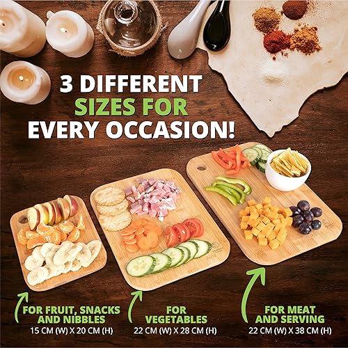 Miniatura 3 de Oliver's Kitchen ® Juego de 3 tablas de cortar de madera, diferentes tamaños para cada ocasión, bellamente diseñadas, duraderas y resistentes al