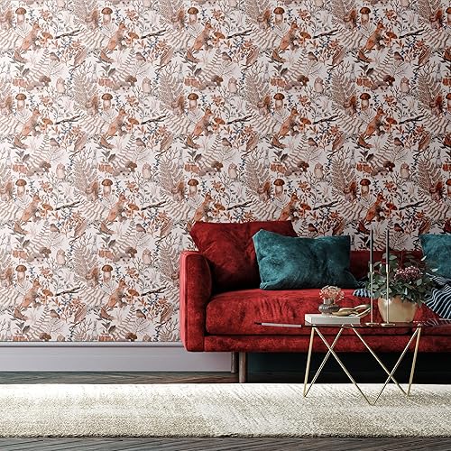 Miniatura 9 de Blooming Wall Papel tapiz autoadhesivo extraíble con diseño de animales en bosque verde, decoración de pared