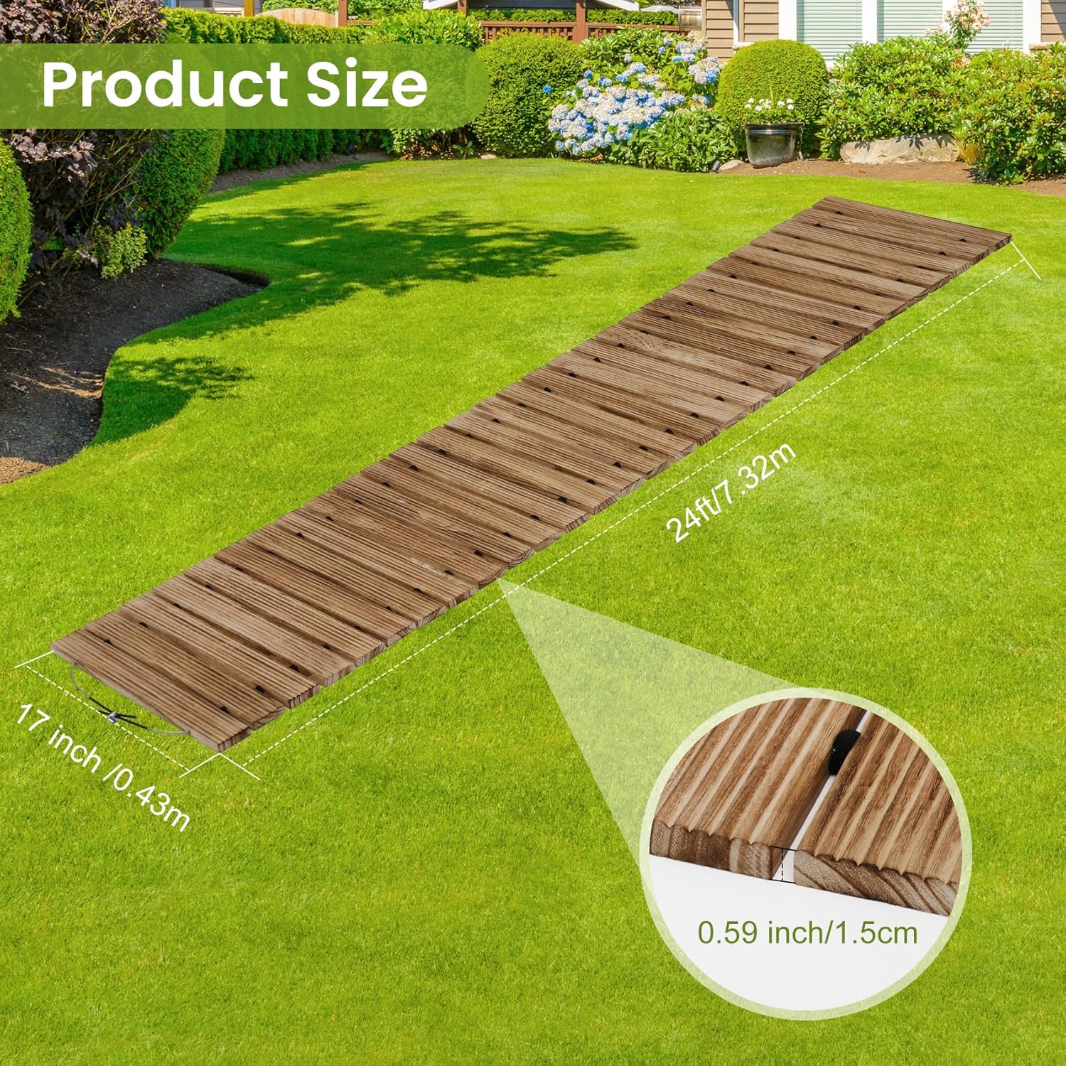 24ft Wooden Garden Pathway for Outside,Non-Slip Straight Walkway,Garden Pathway Roll Up,Decorative Paver for Backyard Wedding Party(Light)