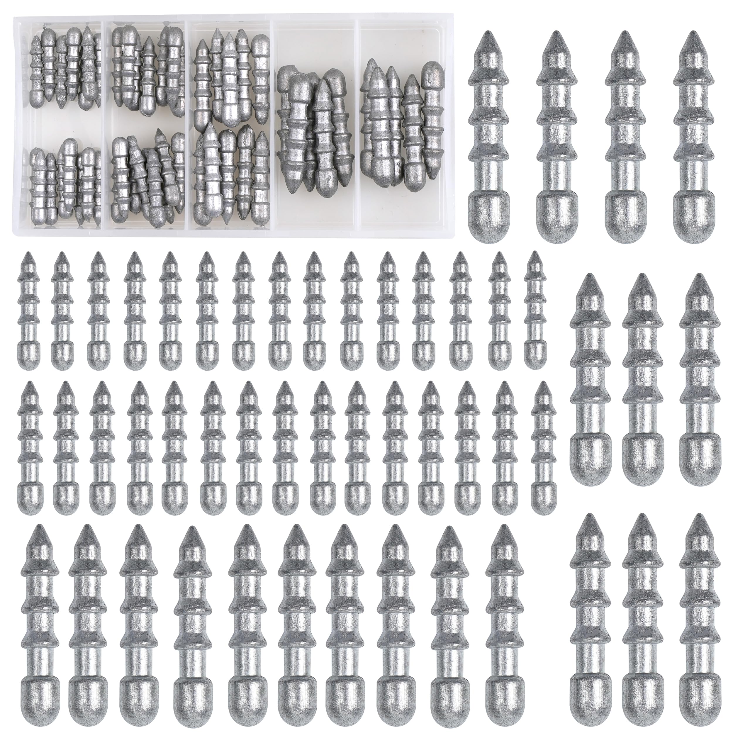 50pcs Fishing Weights Fishing Nail Weights Kit Insert Sinkers Wacky Worm Weights for Bass Fishing Soft Plastic Lures Nail Fishing Sinkers Wacky Rig Neko Rig Insert Pencil Sinkers Weight Kit 4 Sizes
