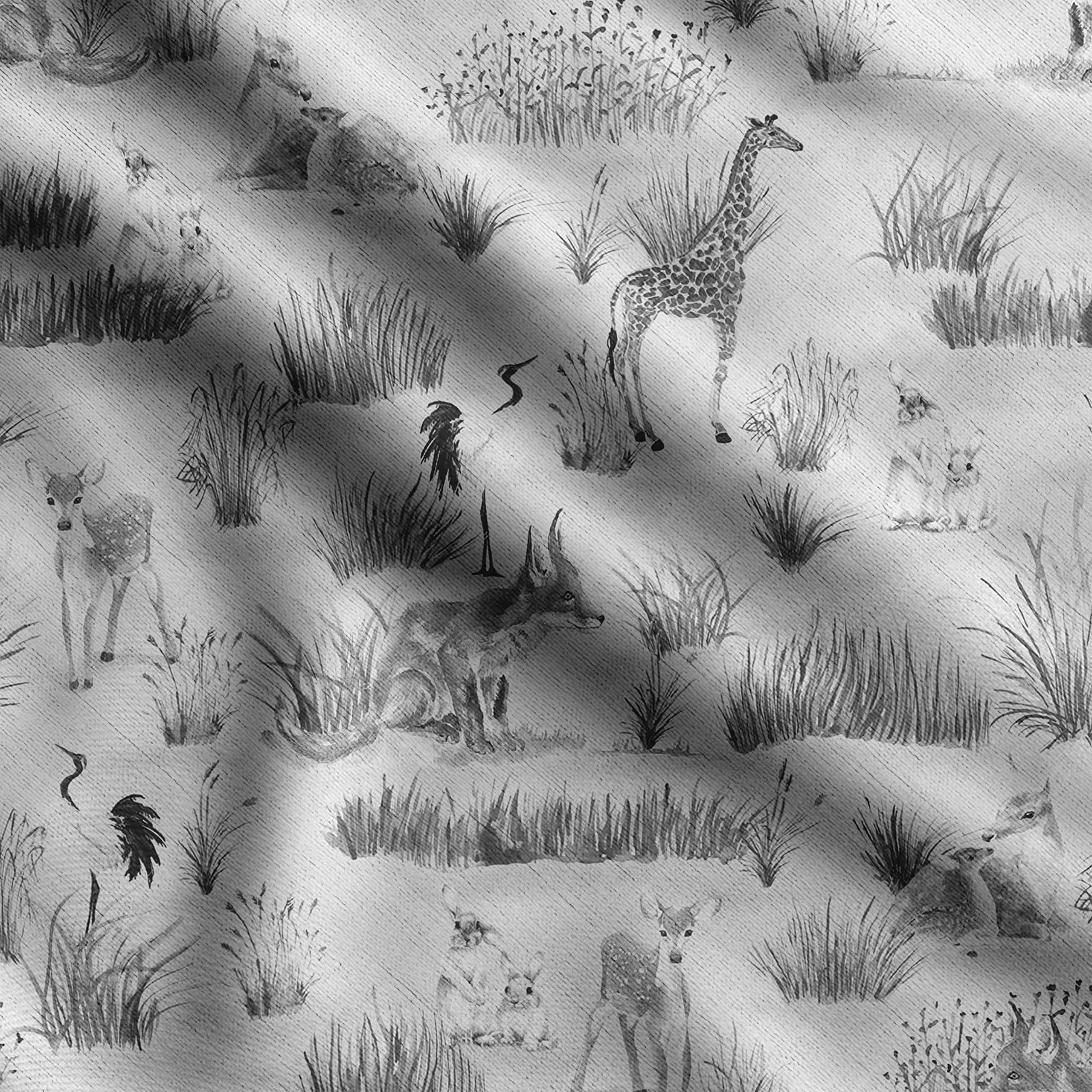 Soimoi Animals Printed, Poly Canvas Fabric, Decor Sewing Fabric by The Meter 56 Inch Wide, Decorative Fabric for Curtains Tote Bags, Light Gray