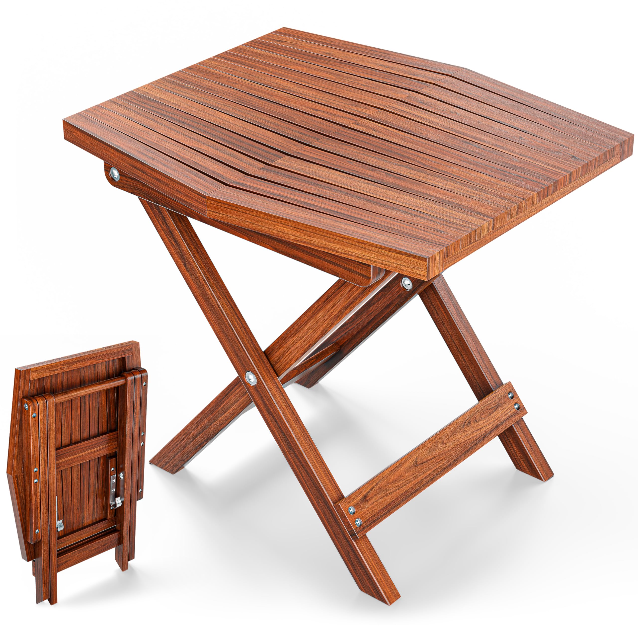 Melino Wooden Folding Outdoor Side Table 18x16x16 in, FSC Certified Acacia Wood Weatherproof Small Table for Patio, Porch, Pool, Backyard, Garden, Balcony & Deck - Chestnut
