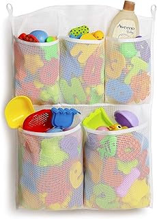 Mesh Bath Toy Organizer, 4 Ultra Strong Hooks, Bathtub Storage Bag, Multi-purpose Baby Toys Net, Toddler Shower Caddy for ...
