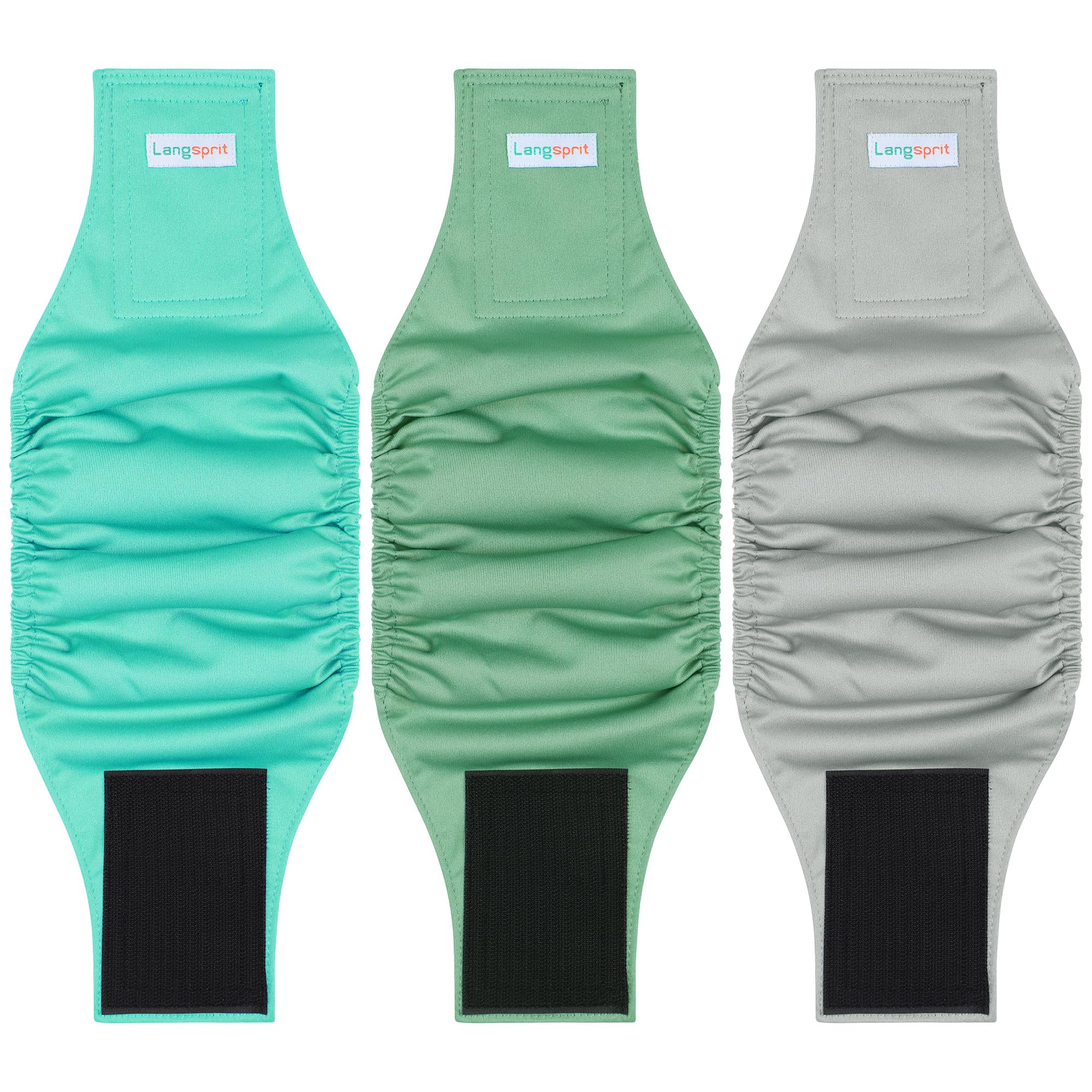 Langsprit Male Belly Bands for Dogs (Pack of 3) - High Absorbing Dog Wraps Male Washable - Reusable Dog Diapers (Blue, Green, Grey, XX-Large)
