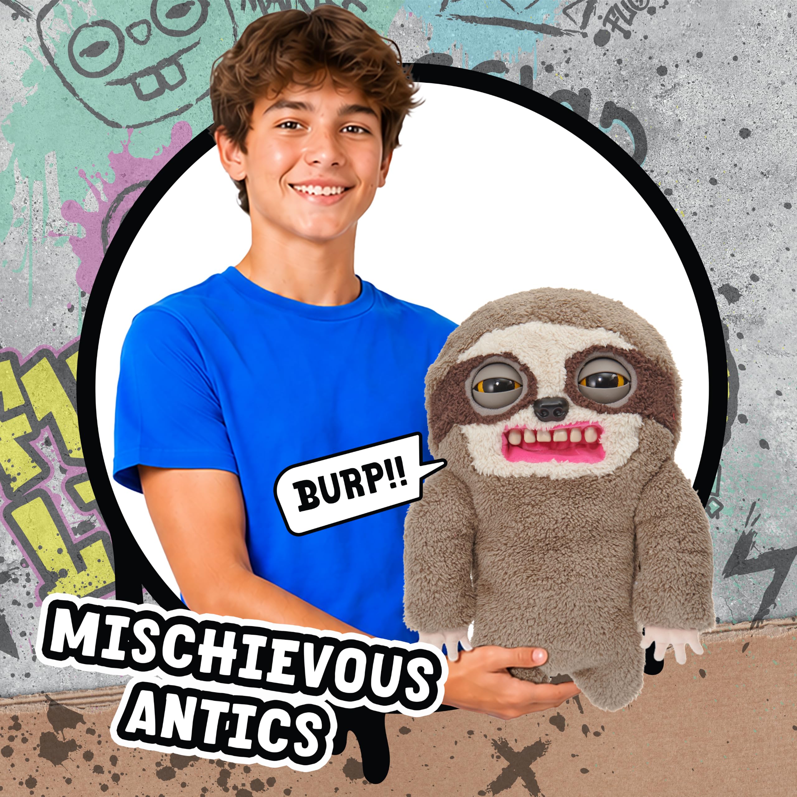 Wow! Stuff Fugglers Sickening Sloth Deluxe Puppetronic | Muñeca de Peluche interactiva con Voz y Sonidos | Ojos y Boca Abiertos | Ruidos de Pedos y eructos | Diálogo de 2 vías | A Partir de 8 años