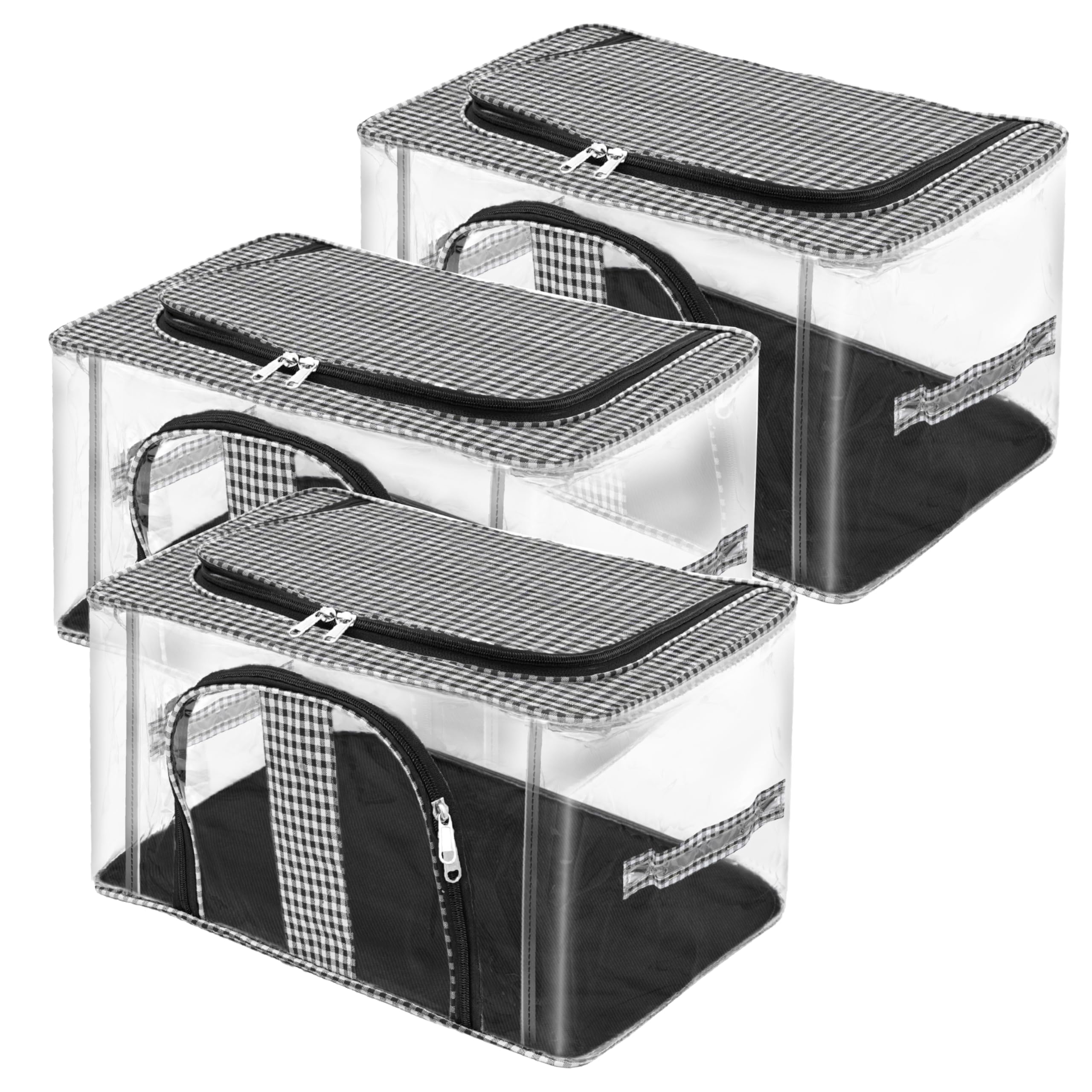 Storite 3 Pack Nylon 33 L PVC Transparent Moisture Proof Storage box for Clothes Closet Wardrobe Bag for Clothes Saree Bags with Carry Handle (Checks Design Black,44 x 31 x 24 cm) (B0C23VC35W) Amazon Price History, Amazon Price Tracker