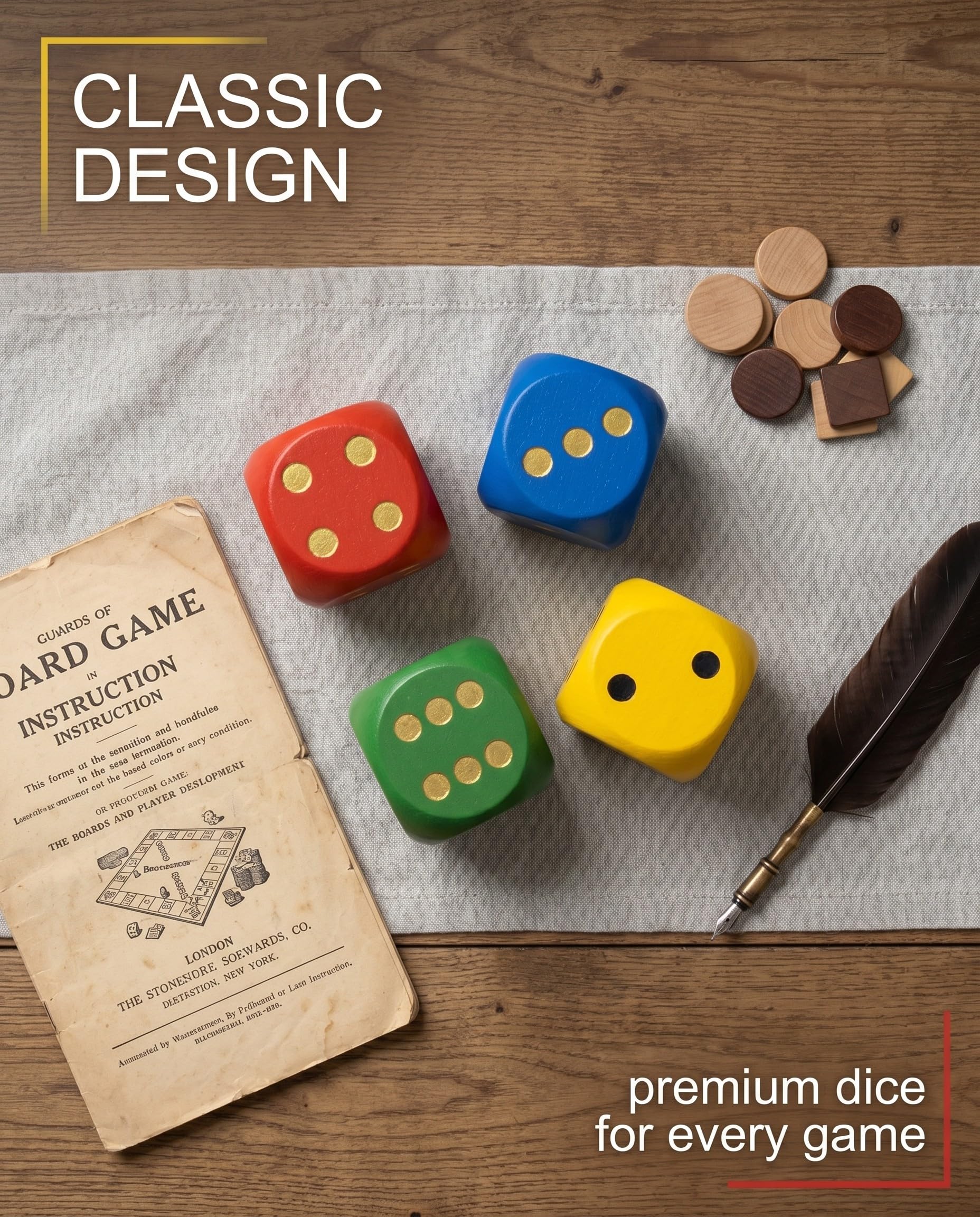 4 Pezzi Grandi Dadi da Gioco 30mm Colorati Naturali per Bambini, Anziani, Giochi da Tavolo, Casa, Feste, Giochi di Dadi, Matematica