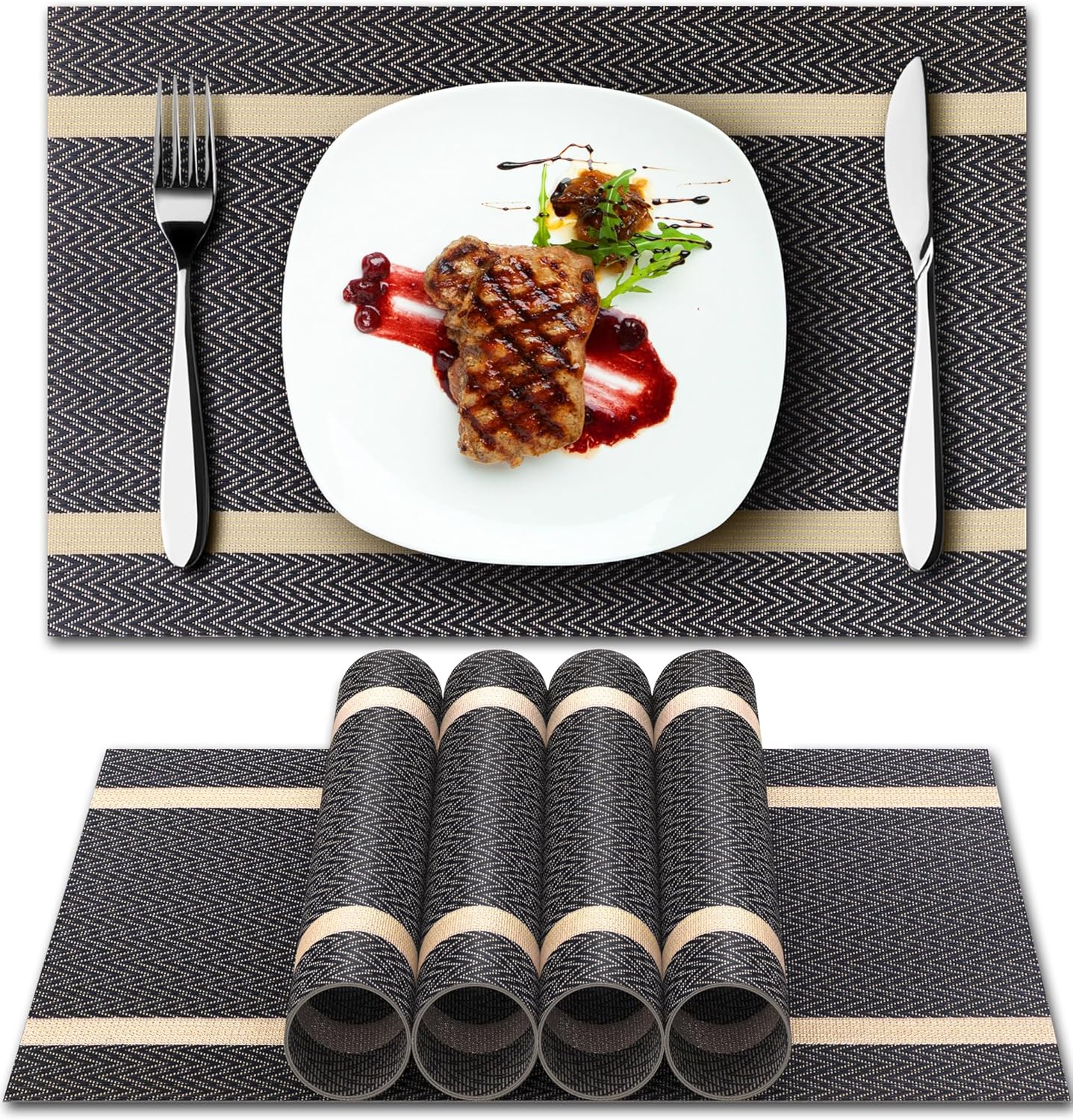HOOMIL Placemats Set of 6, Heat Resistant up to 194°F (90°C), Easy to Clean, Gol…