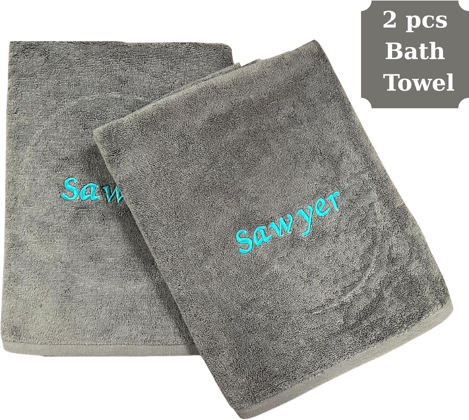 Set of 2 - Personalized Bath Towels - Customized Turkish Bath Towel - Organic Cotton Towel Set -Monogrammed Towels with Initials Name Embroidery (Anthracite, Bath Towels - Set of 2)