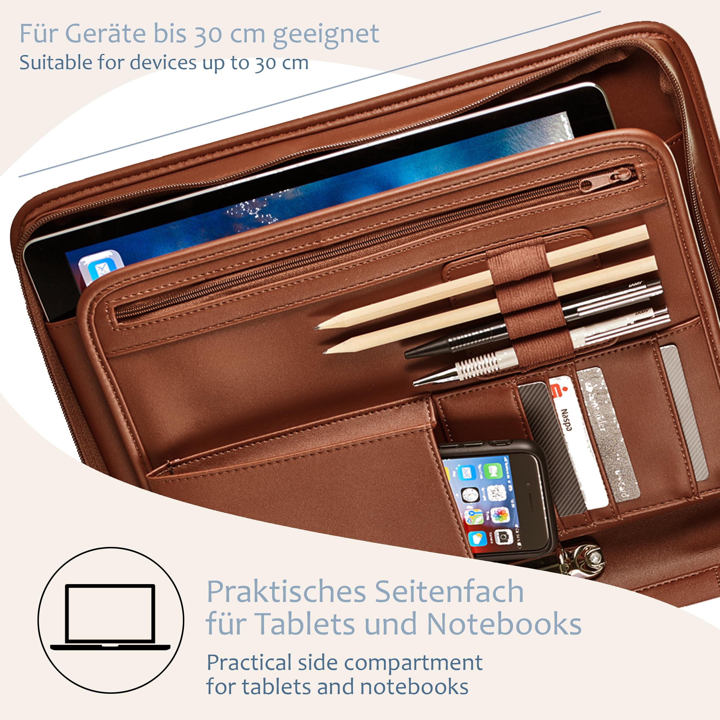 ONVAYA® Konferenzmappe A4 | braun | Aktenmappe | Businessmappe | Schreibmappe Block | strapazierfähiges Kunstleder | Portfolio Mappe | Metallplatte für Gravur | Dokumentenmappe