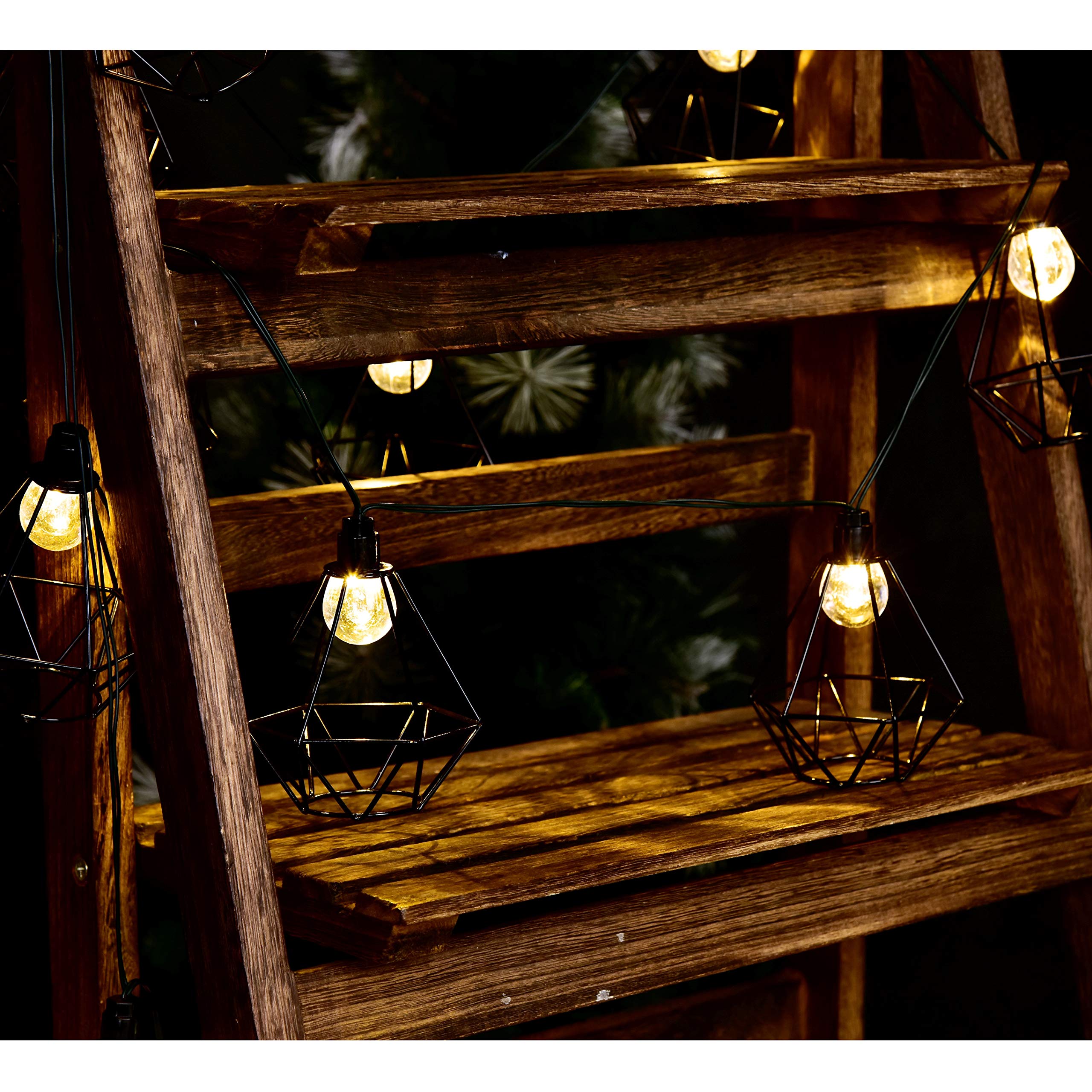 Lumi Jardin Guirlande lumineuse cage en métal lumière blanche solaire MILY SOLAR 10 LEDs 200cm, Noir, 200