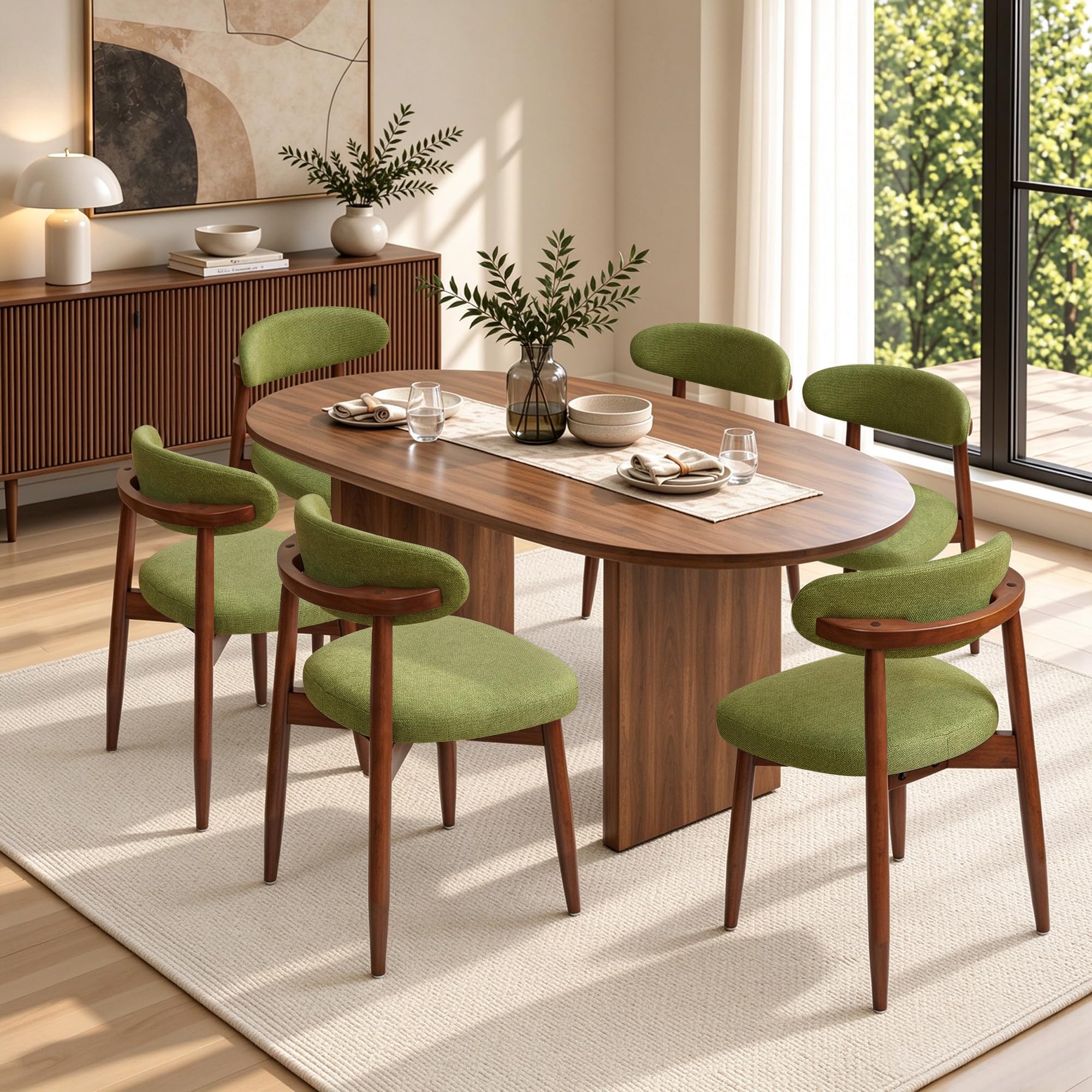 CHUN YI Dining Chairs Set of 6, Upholstered Solid Wood Dining Room Chairs