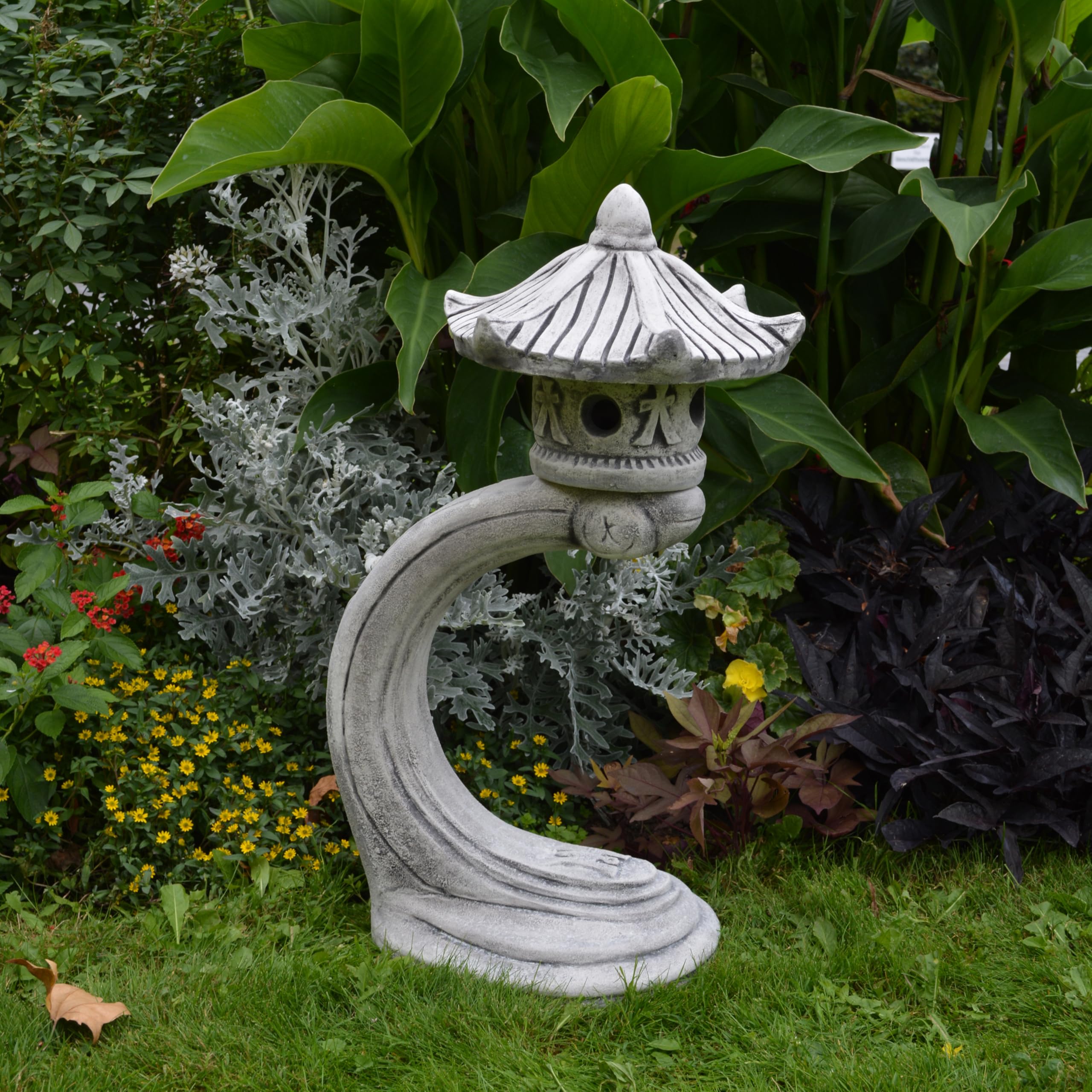 gartendekoparadies.de Japanische Rankei Steinlaterne aus Steinguss, Grau, H. 65 cm, 22 kg, Frostsicher für Außenbereich