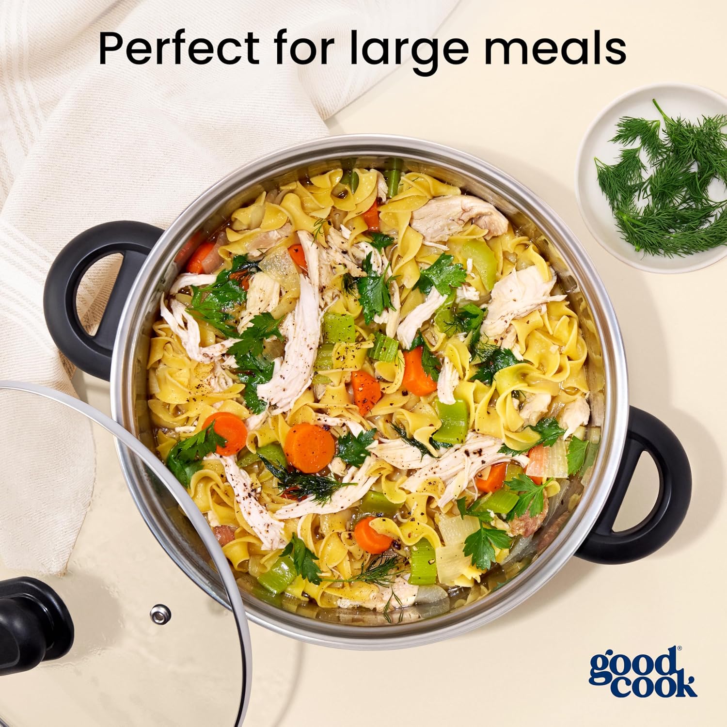 GoodCook Classic Stainless Steel 5-Quart Dutch Oven with Tempered Glass Lid, Silver