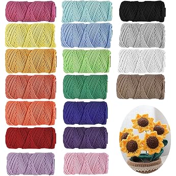 Pack of 18 Macrame Yarn 2 mm x 30 m Cotton Yarn Cotton Cord Cotton Rope Macrame Set Cotton Cord Macrame Yarn Macrame Cotton Yarn Set for DIY Crafts Knitting Boho Decoration