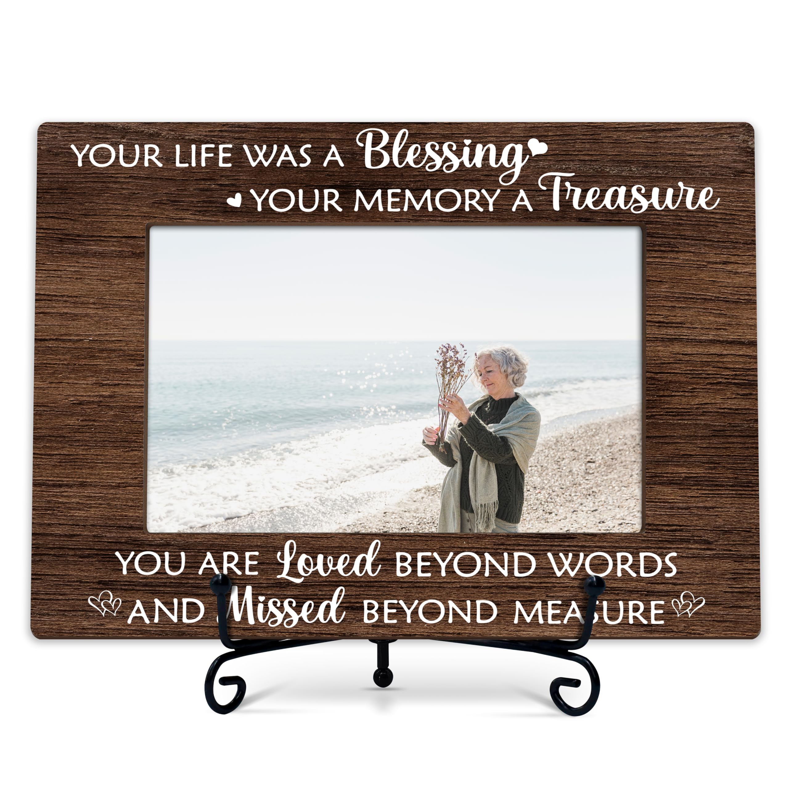 Photo 1 of [DAMAGED] BXVRT Sympathy Photo Frame Gifts, In Memory of Loved One Remembrance Frames, Your Life Was A Blessing Themed Sympathy Wooden Picture Frame With Stand, Bereavement Gifts For Loss Of Family Friends -36