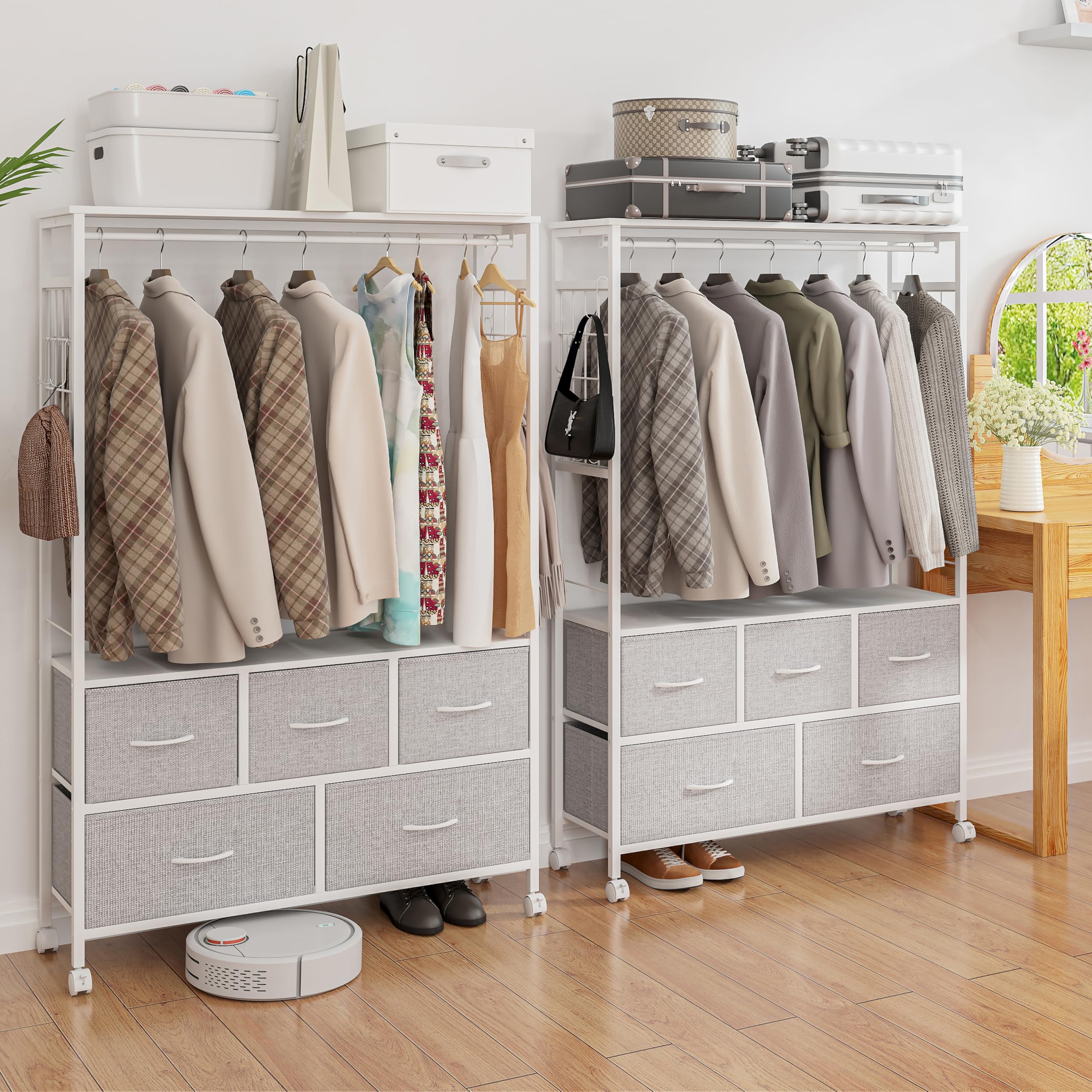 LunarLight ハンガーラック ワードローブ 引き出し付き 大容量 頑丈  