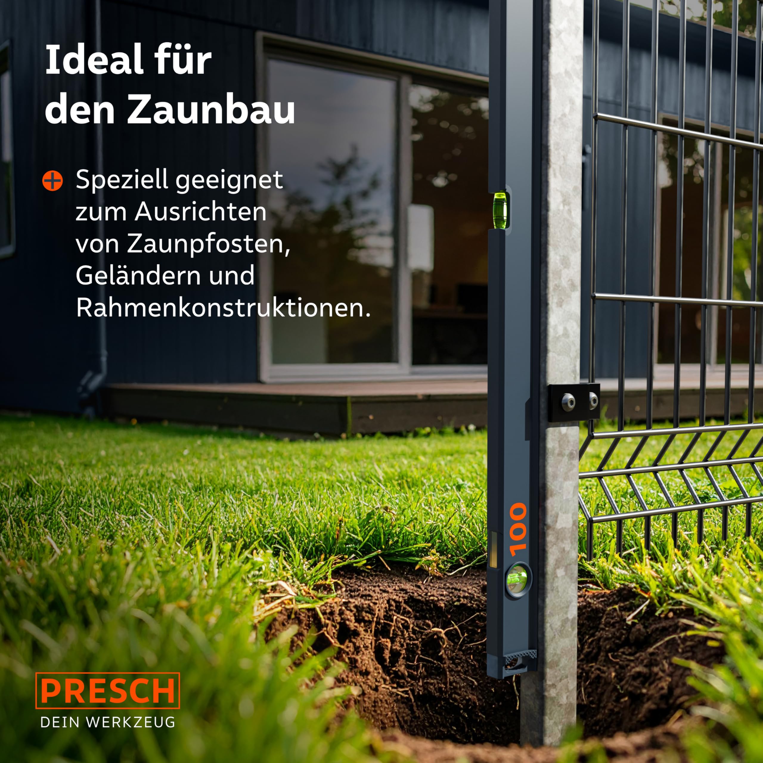 Presch Wasserwaagen Set 3tlg. magnetisch 40cm 60cm 100cm Bruchfeste Weitwinkellibelle 2% Gefälle-Anzeige Vertical-View-Funktion Rutsch-Stopp-Endkappen