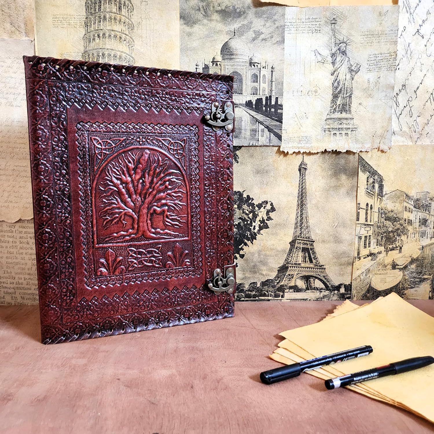 13*10 inch Handmade Leather Journal 2 Ring Binder Leather Notebook Sketchbook which has 2 rings to hold your Pages (2 Ring Binder), Brown, 4789245