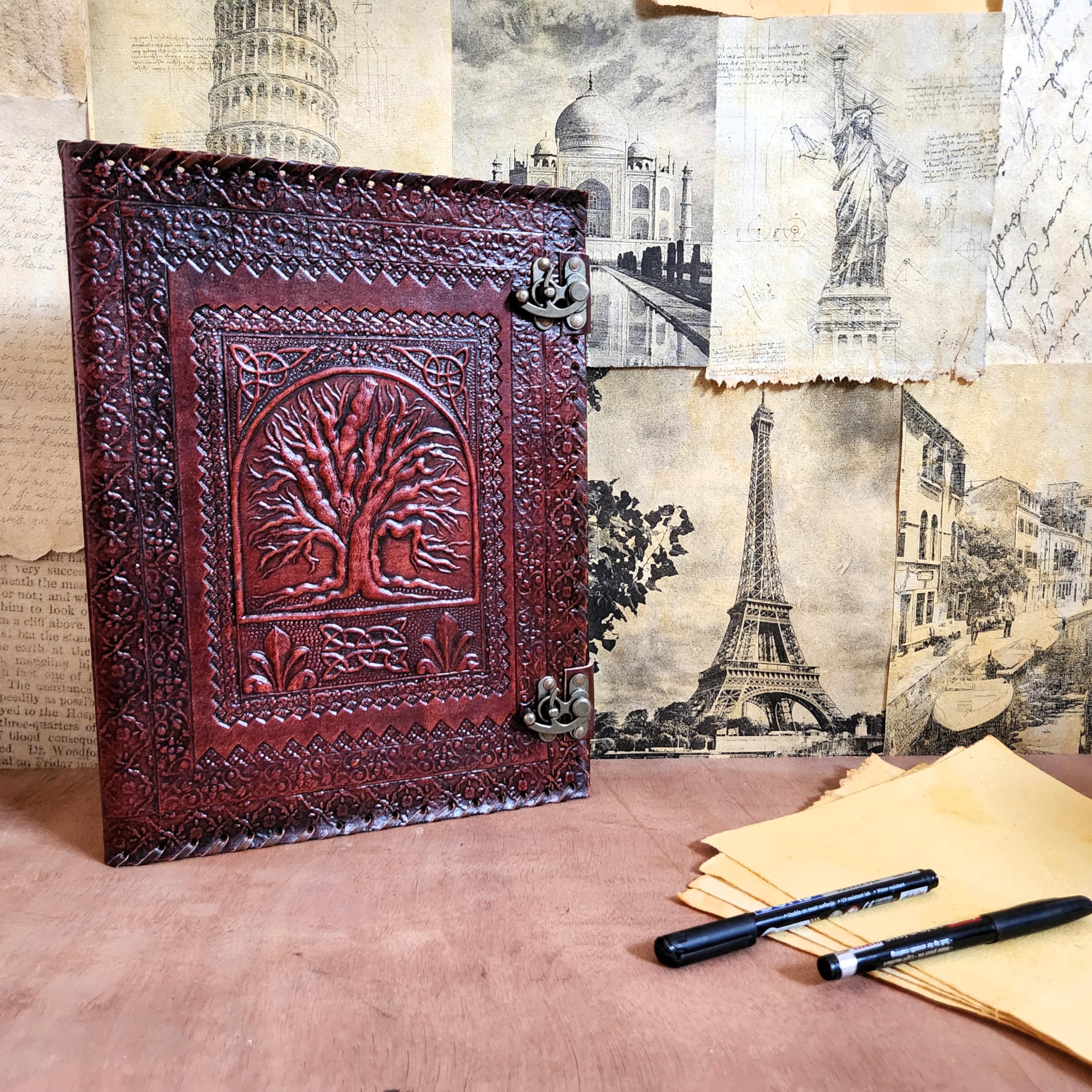 13 x 10 pollici fatto a mano in pelle diario 4 anelli raccoglitore taccuino Sketchbook con 4 anelli per contenere le pagine (raccoglitore a 4 anelli), marrone, 4789245
