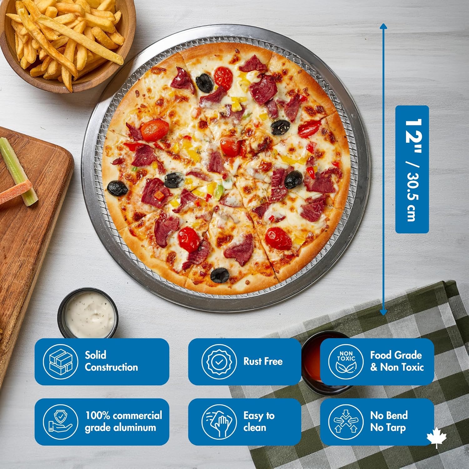 Norjac 12 Inch Pizza Pan Set of 3 – Screen, Perforated, and Solid Aluminum Pans for Oven, Durable, Rust-Free, Long-Lasting