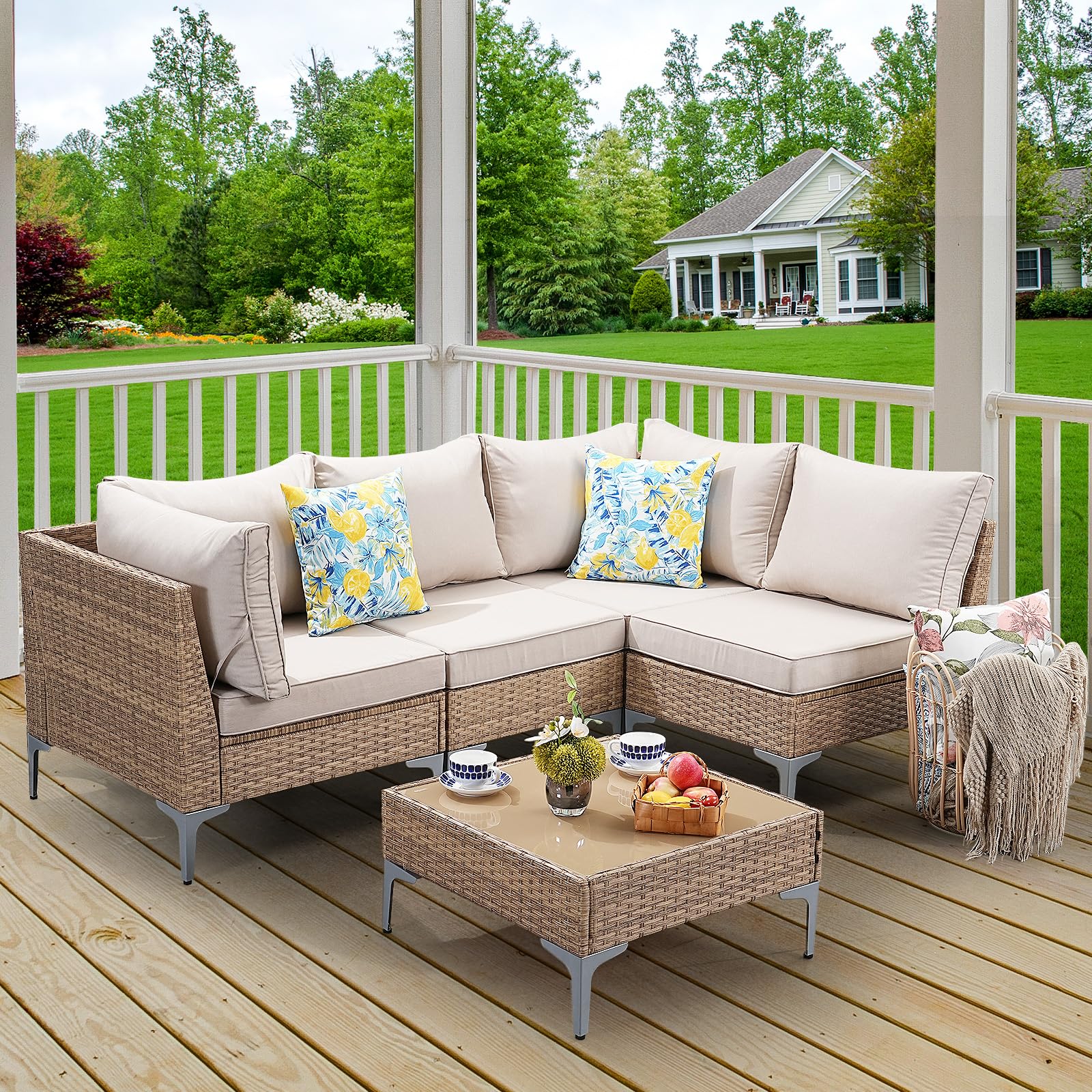 Best Small Outdoor Sectional 2026: 5 Picks Under 8 Feet 1 SunloungeCo 5-Piece Patio Furniture Set, Outdoor Wicker Sectional Sofa with Coff — product photo