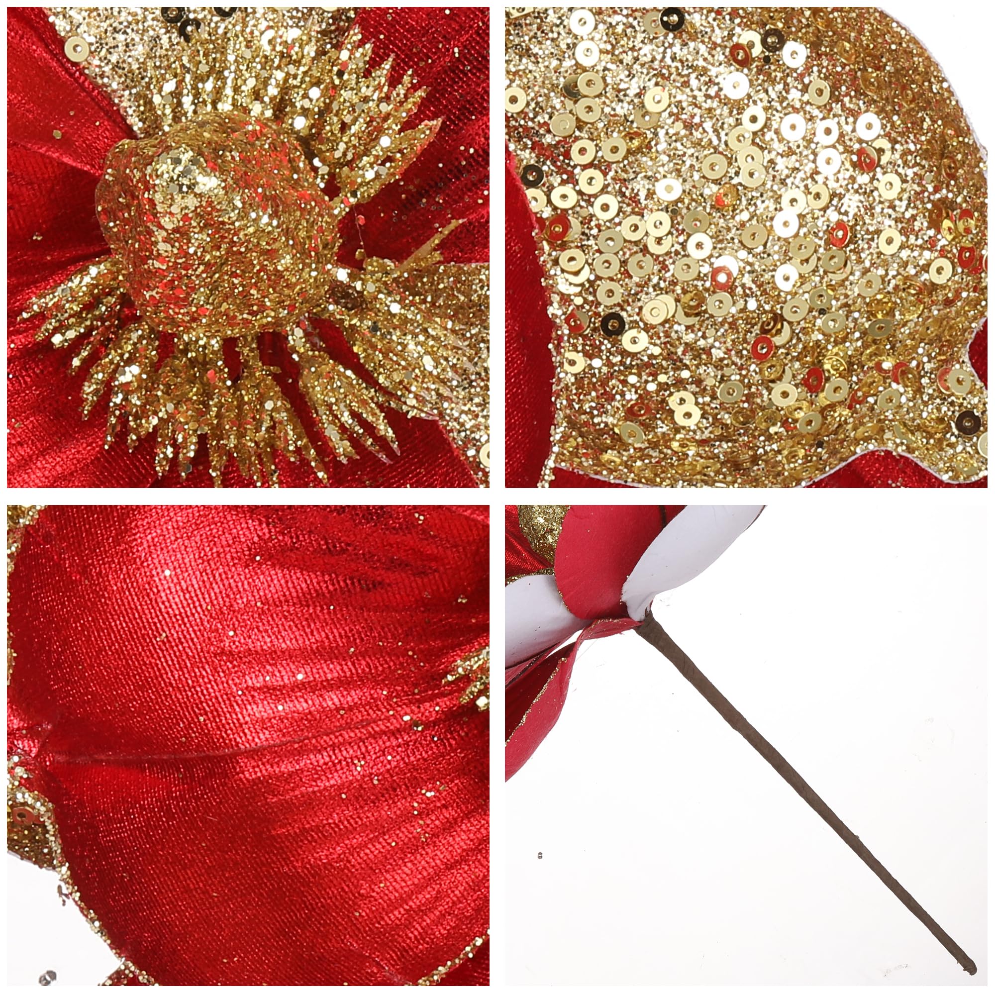 6 Magnifici Fiori Di Magnolia Artificiali Con Glitter 25 Cm | Oro Rosa | Per Albero Di Natale, Matrimoni E Centrotavola