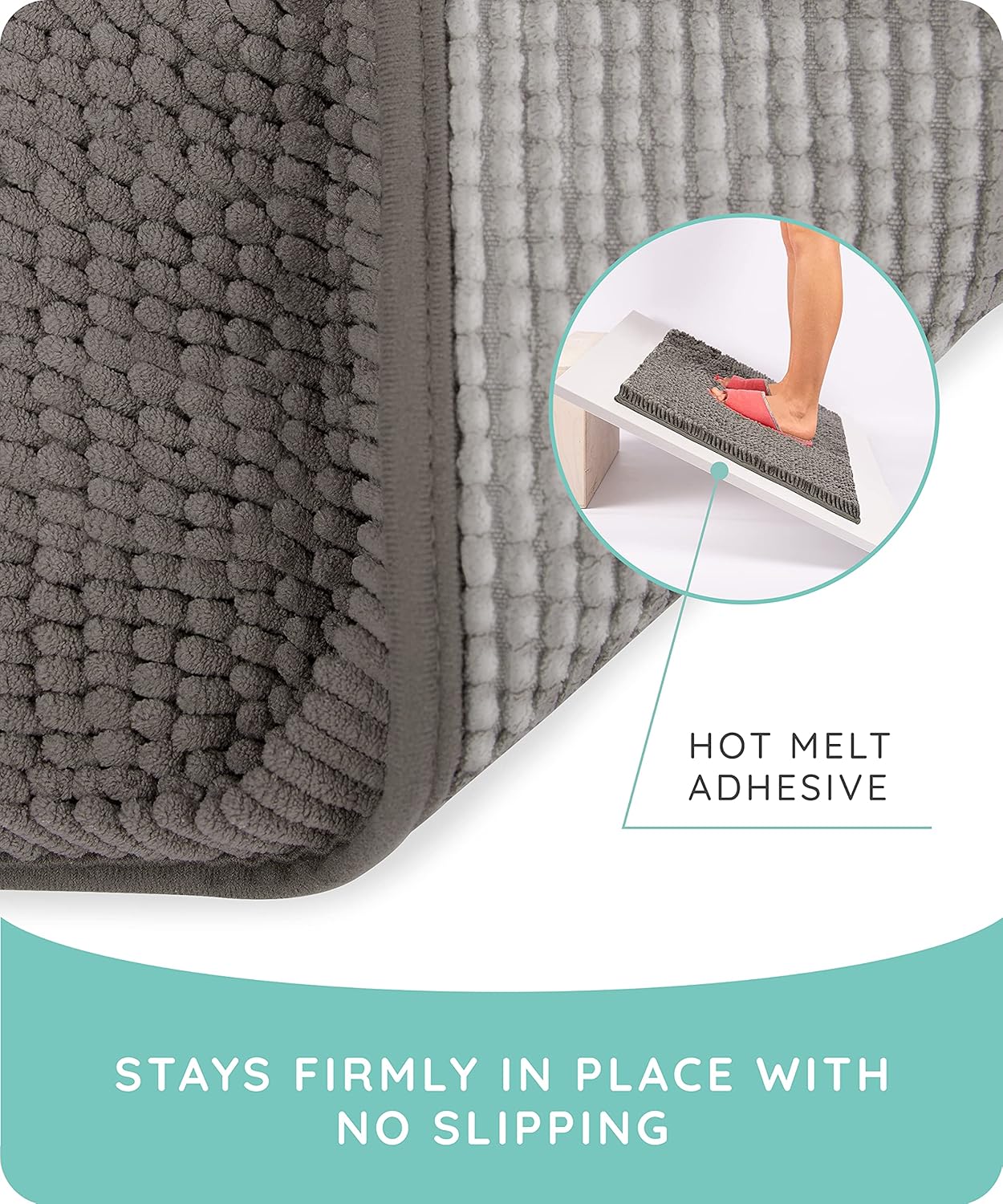 Luxury Chenille Bathroom Rugs with Non Slip Bath Mat for Tub Bottom, Kids Bath Rugs for Bathroom with Water Absorbent Mat Piles, Machine Washable Rug and Quick Drying Mat (17" x 24", Solid, Gray) : Home & Kitchen