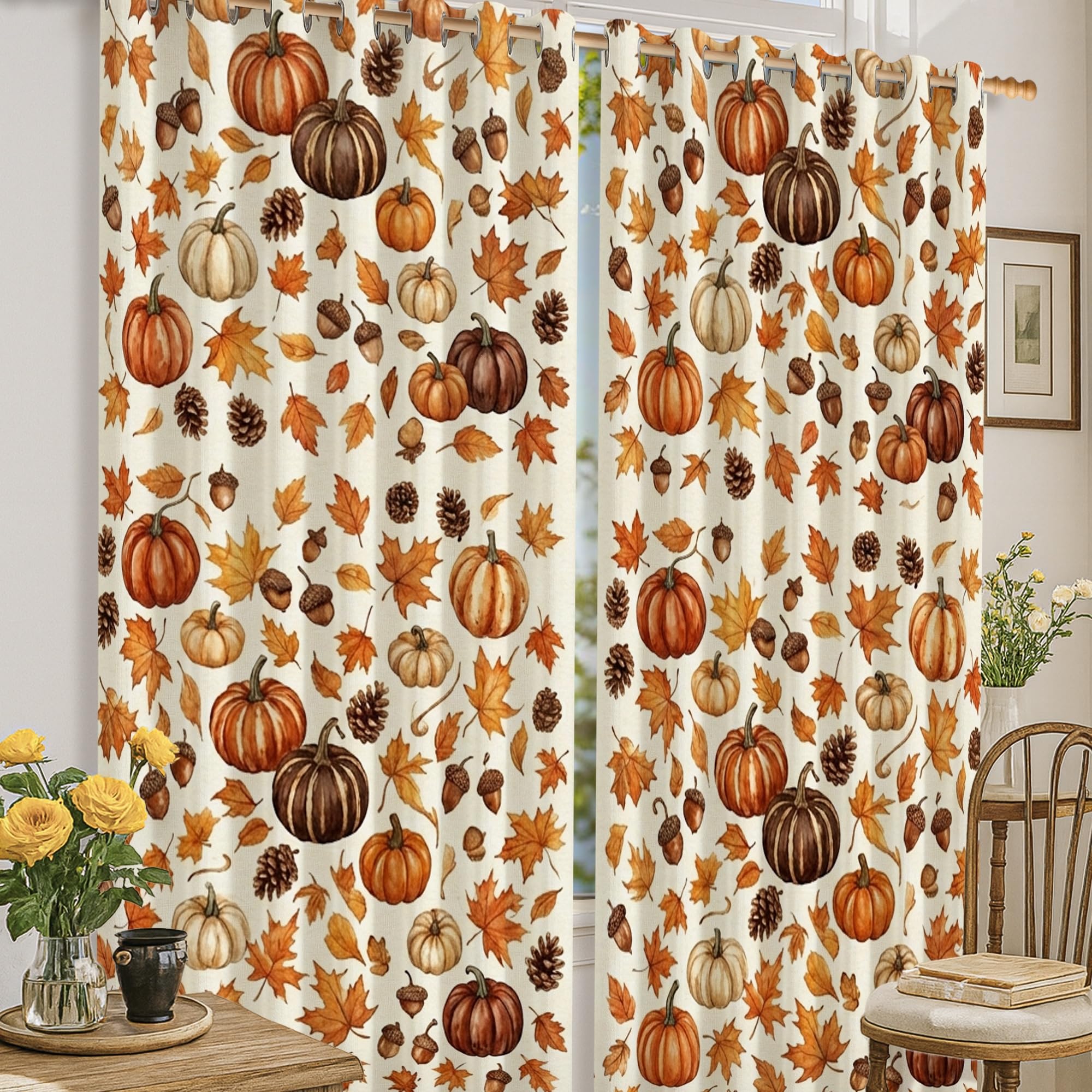 Rideaux occultants citrouilles feuilles de gland orange automne 132x183