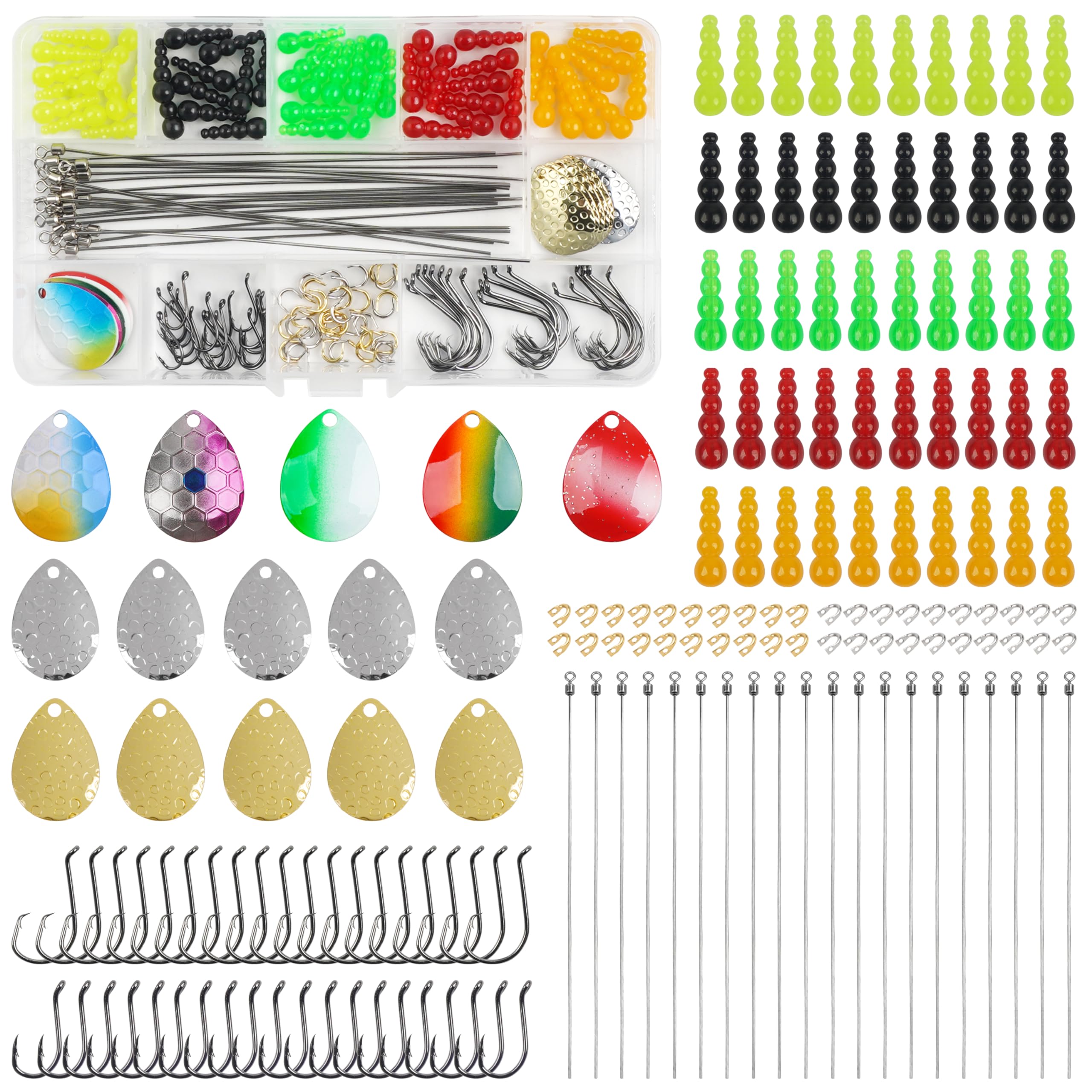 Fishing Lure Making Kit 165pcs DIY Spinner Bait Making Kit Includes Colorado Blades Hooks Stacked Fishing Beads for Fishing Rigs Walleye Rigs Trolling Rigs Crawler Harness Trout Bass Salmon