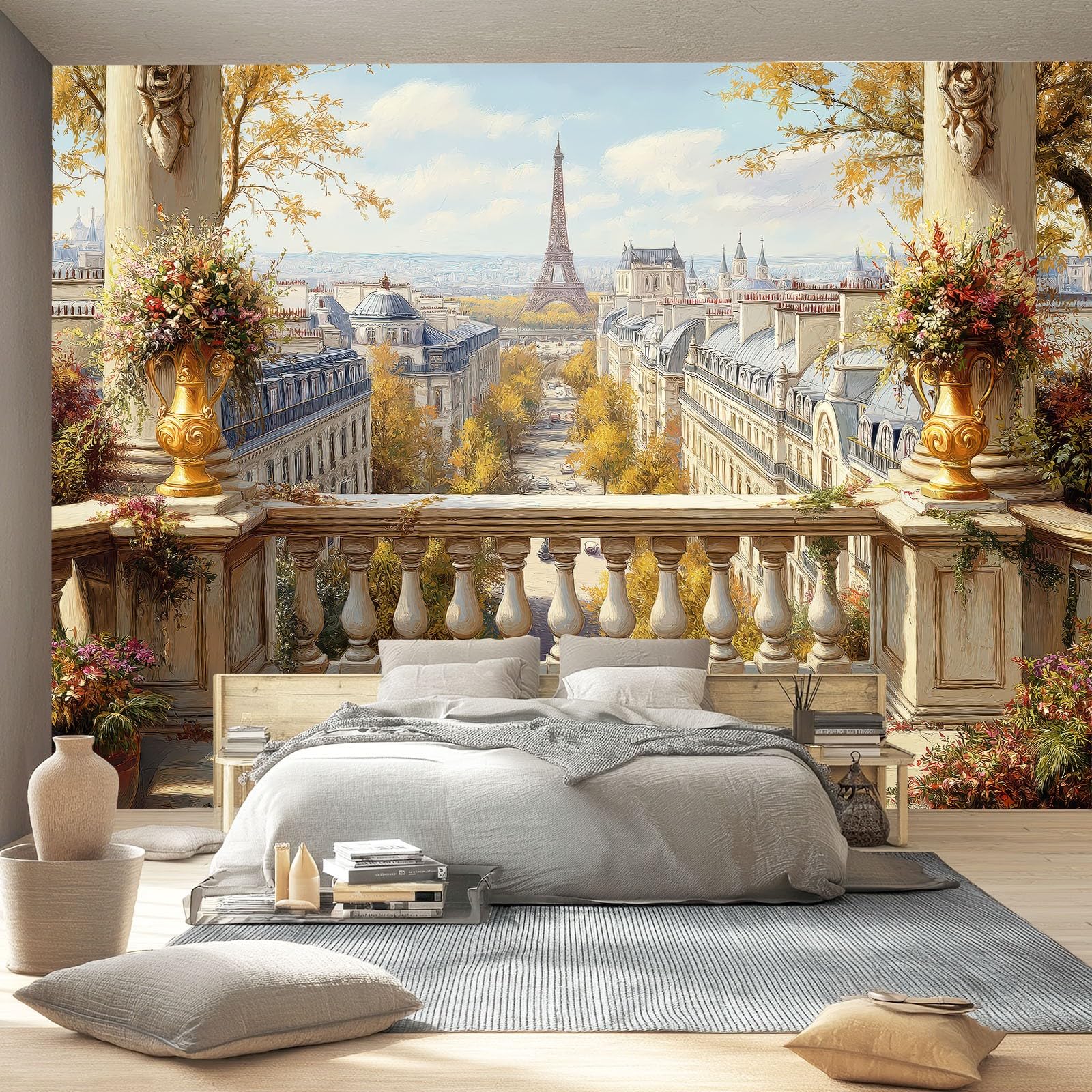 Fototapeta, 400 x 280 cm, dekoracja ścienna, salon, nowoczesny design, do sypialni, salonu, tapeta z włókniny, beżowa, architektura paryska, ulice