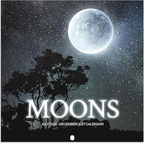 Calendar 2026-2027 - Wall Calendar 2026-2027, Jul 2026 - Dec 2027, 12'' × 24''(Open), 18 Months Calendar with Moon Phases, Hanging Holes, Large Blocks, Perfect for Organizing & Planning