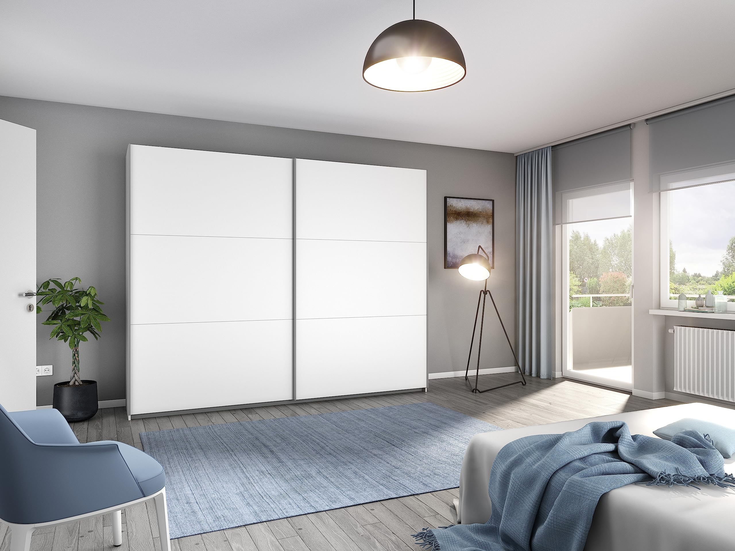 Rauch Möbel Aurelio, Schwebetürenschrank, Farbe Weiß, Breite 261 cm | Kleiderschrank mit Schwebetüren, Schiebetüren, 2-türig, für Schlafzimmer, Kinderzimmer, Wohnzimmer, Gästezimmer, Garderobe