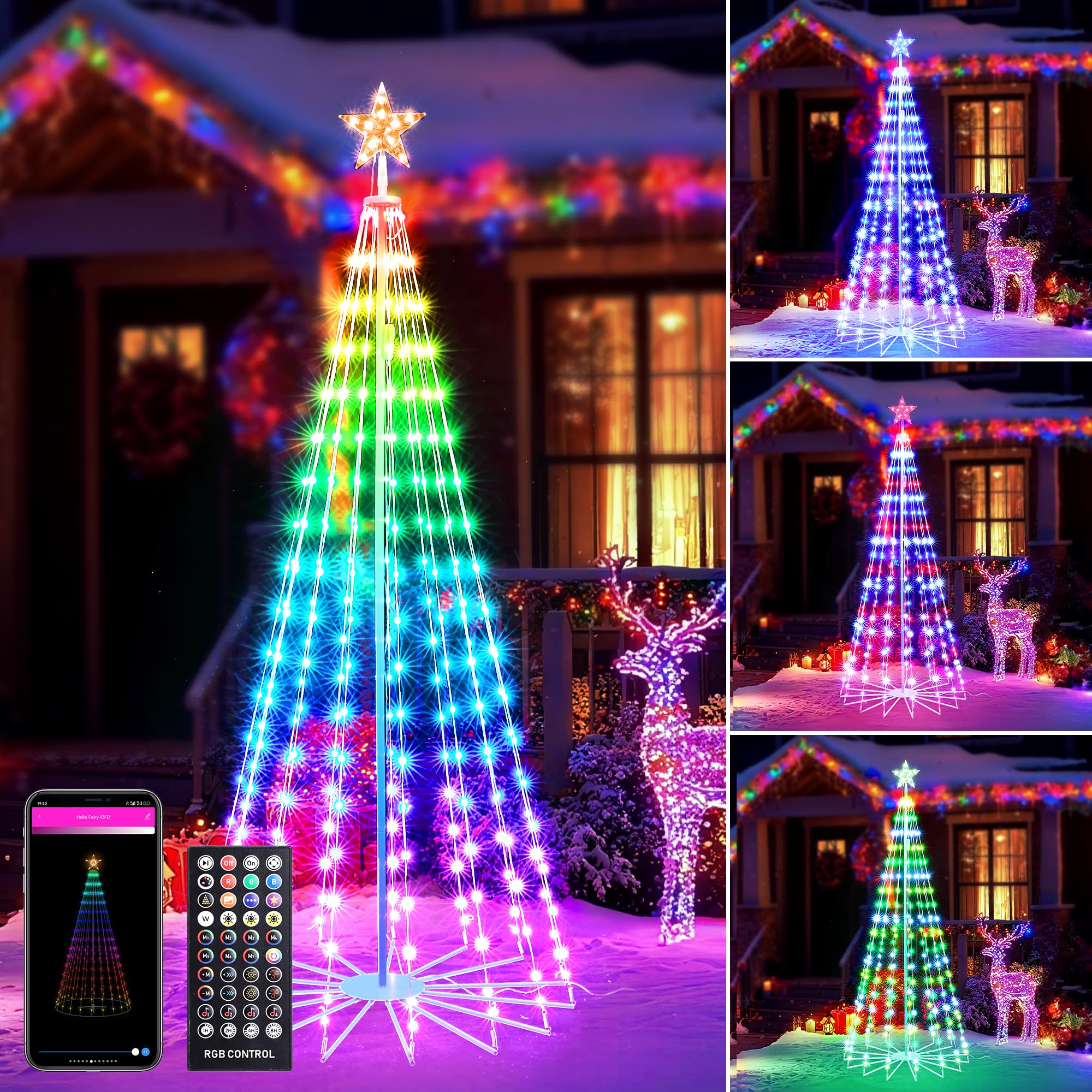 Photo 1 of ***MISSING REMOTE CONTROL & PLUG -SELLING AS IS *** Joomer Christmas Tree Star Lights,7FT 295LED Smart Color Changing Lights Music Sync Bluetooth App Controlled RGB Light for New Year Christmas Decoration