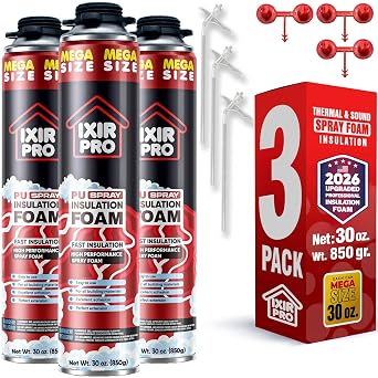 Spray Foam Insulation Can Expanding Sealant, Mega Size Closed Cell Spray Foam Insulation, High Density, Walls Ceiling Windows Doors 3 Pack, Insulation Foam