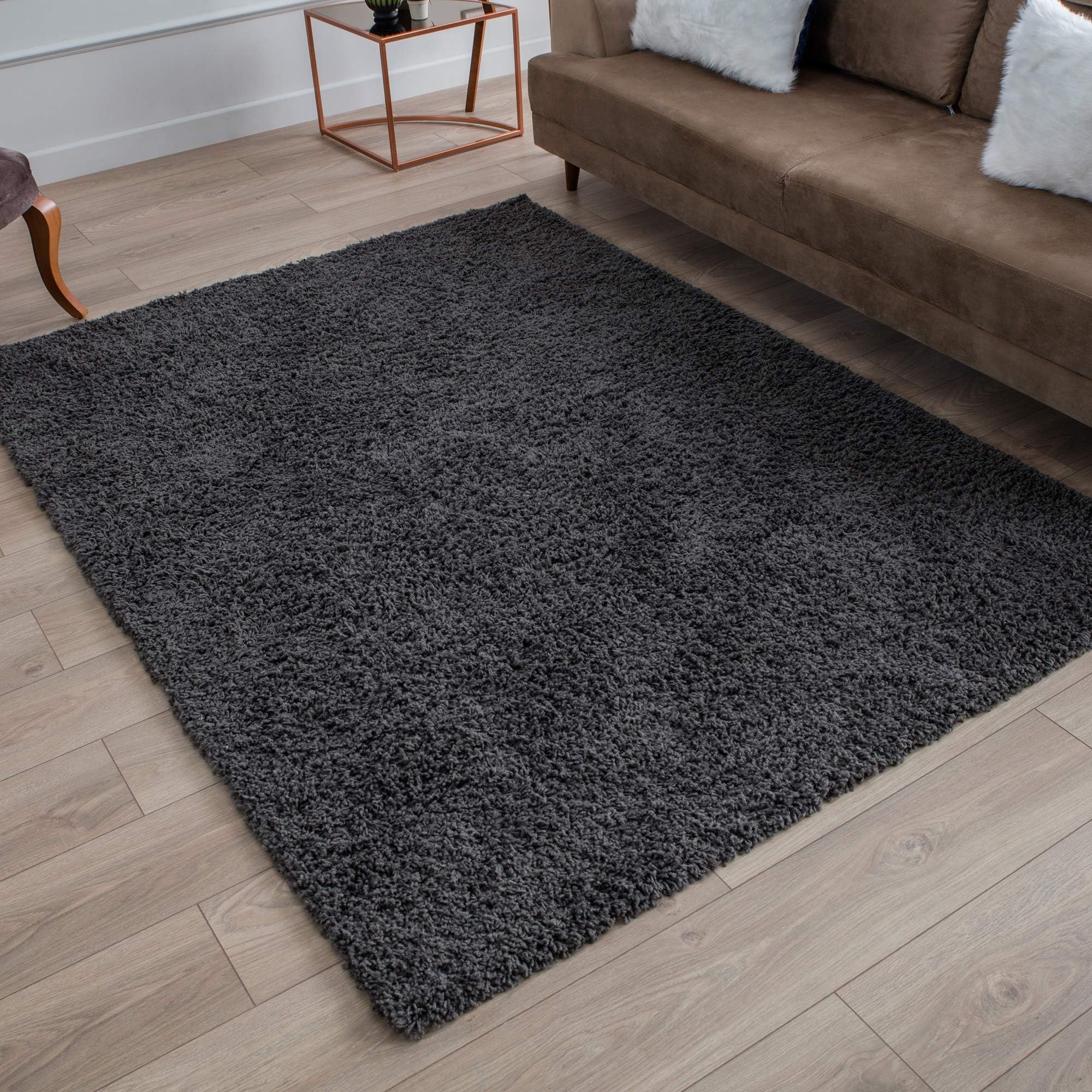 Perla Furniture Gray Shag Dark Grey Shaggy Area Rugs 5X7, 5 ft x 7 ft